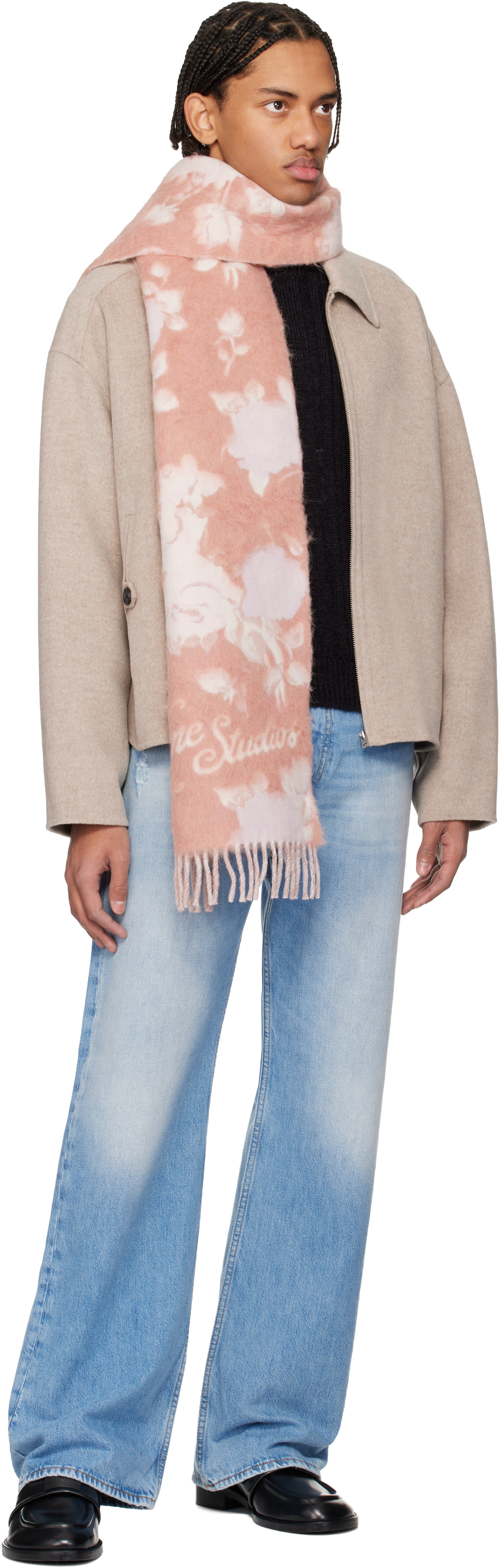 Acne Studios - Écharpe rose en laine à franges