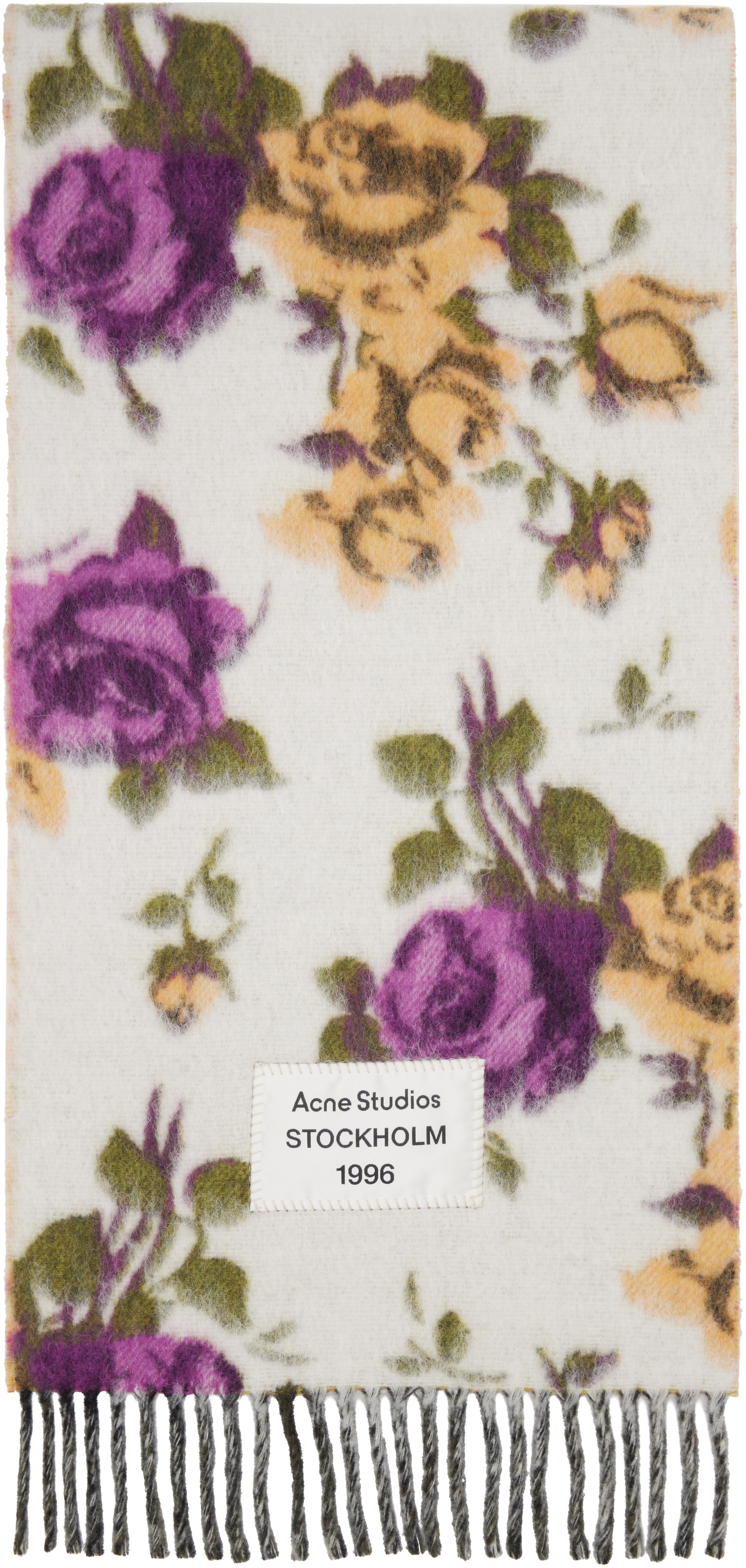 Acne Studios - 화이트 & 퍼플 프린지 울 스카프