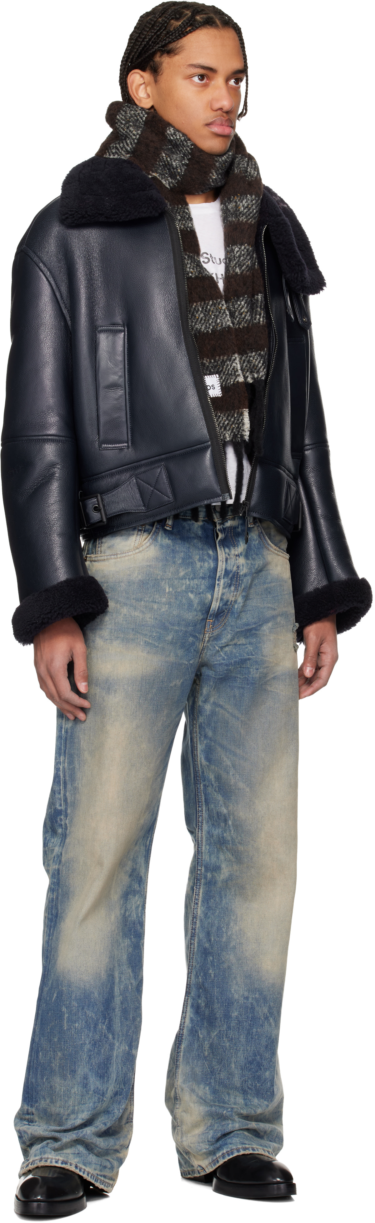 Acne Studios: Brown & Gray Fringed Wool Skinny Scarf | SSENSE