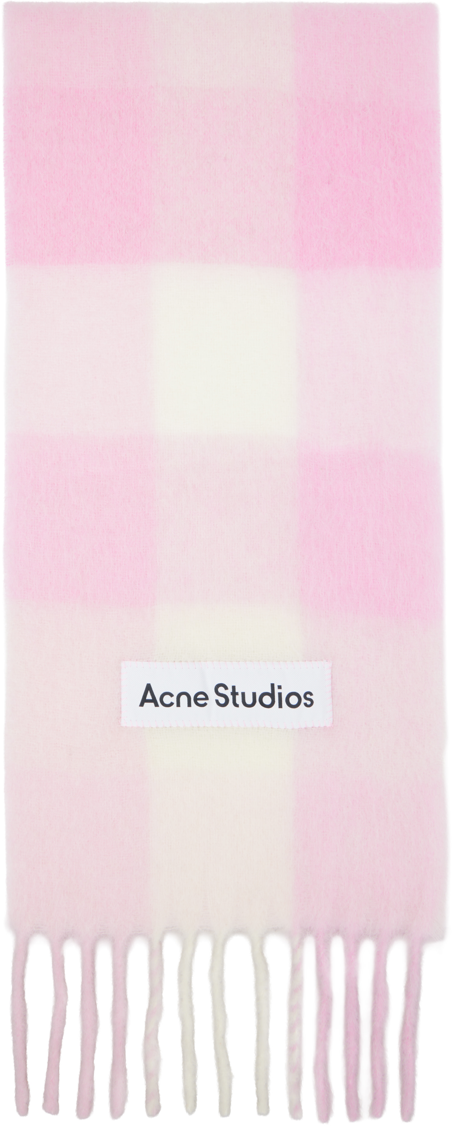 Acne Studios - 핑크 모헤어 체크 스카프