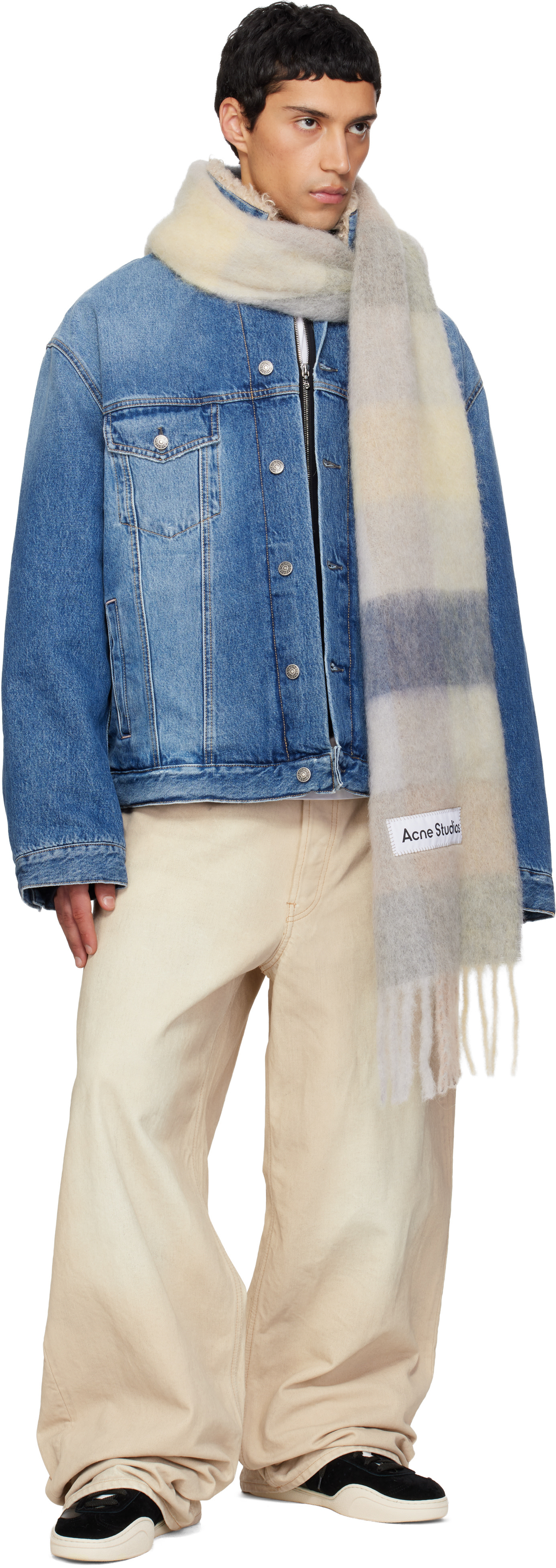 Acne Studios - 오프 화이트 모헤어 체크 스카프
