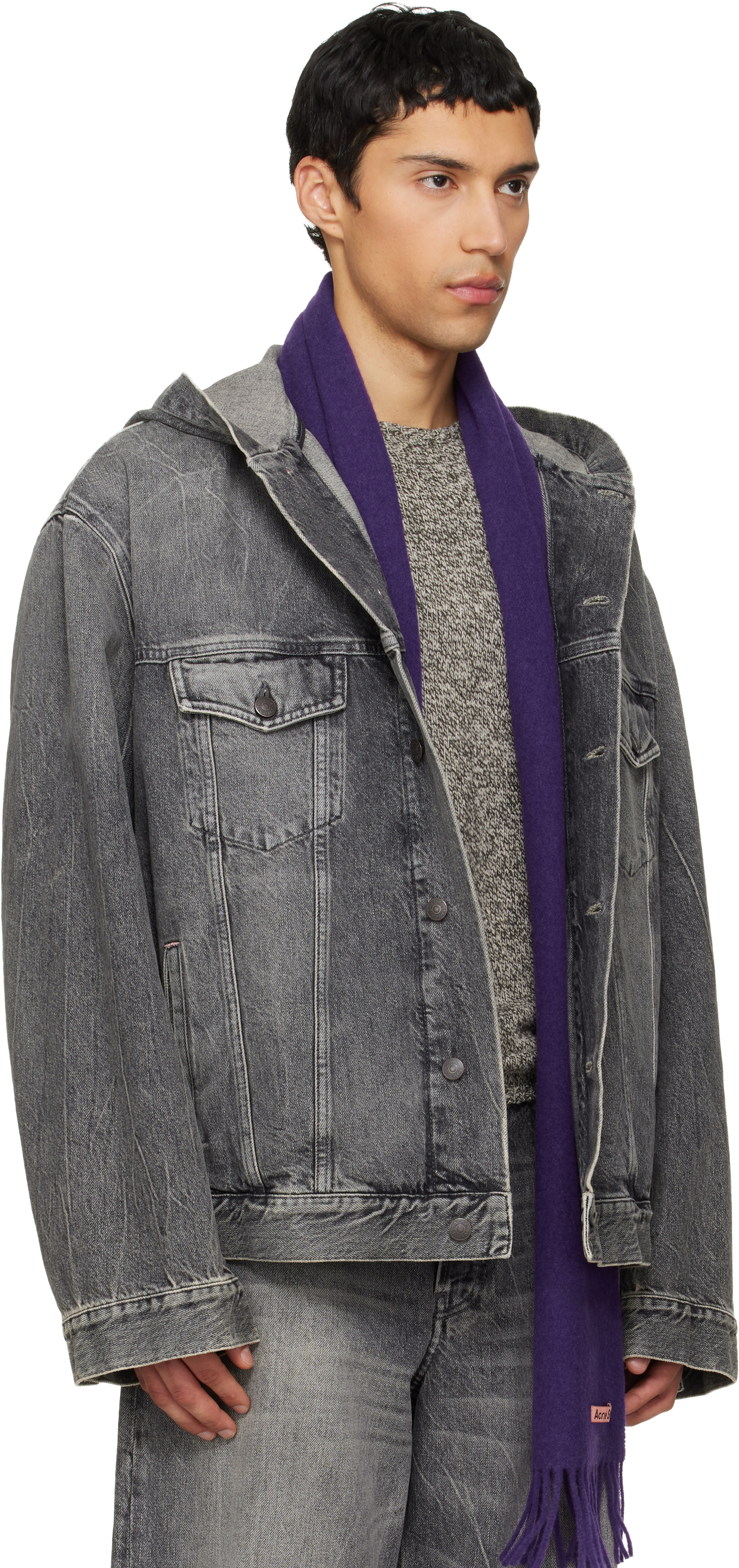 Acne Studios - Blouson gris en denim à capuche