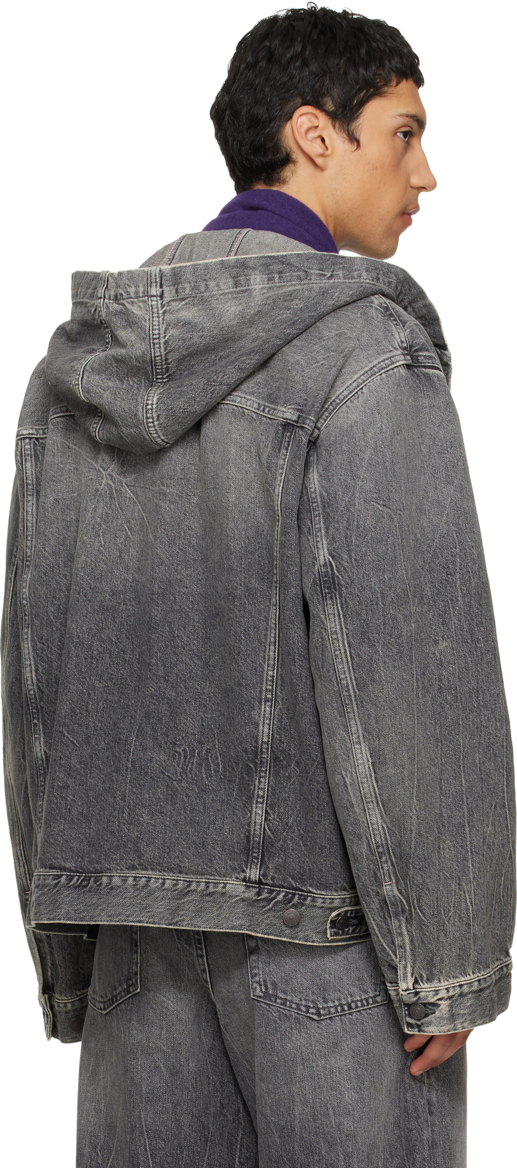 Acne Studios - Blouson gris en denim à capuche