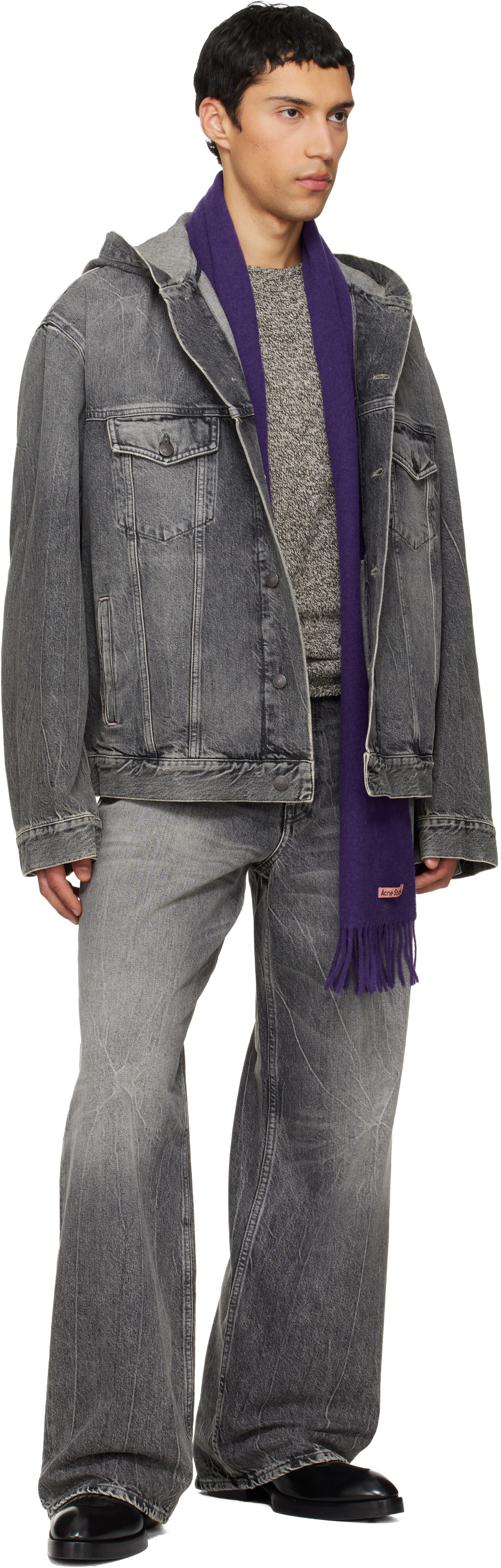 Acne Studios - Blouson gris en denim à capuche