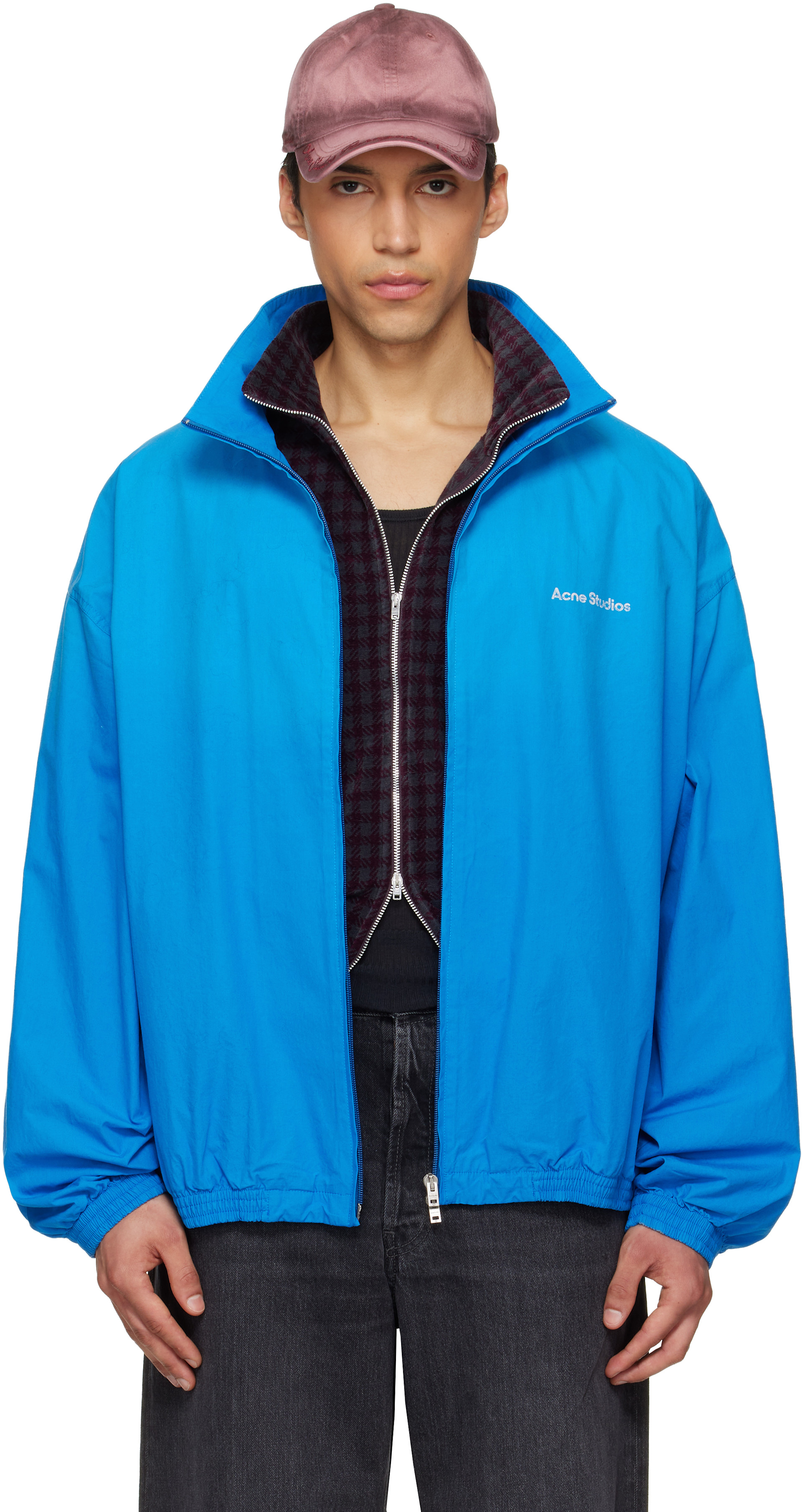 Acne Studios - Blouson bleu à logos et à glissière
