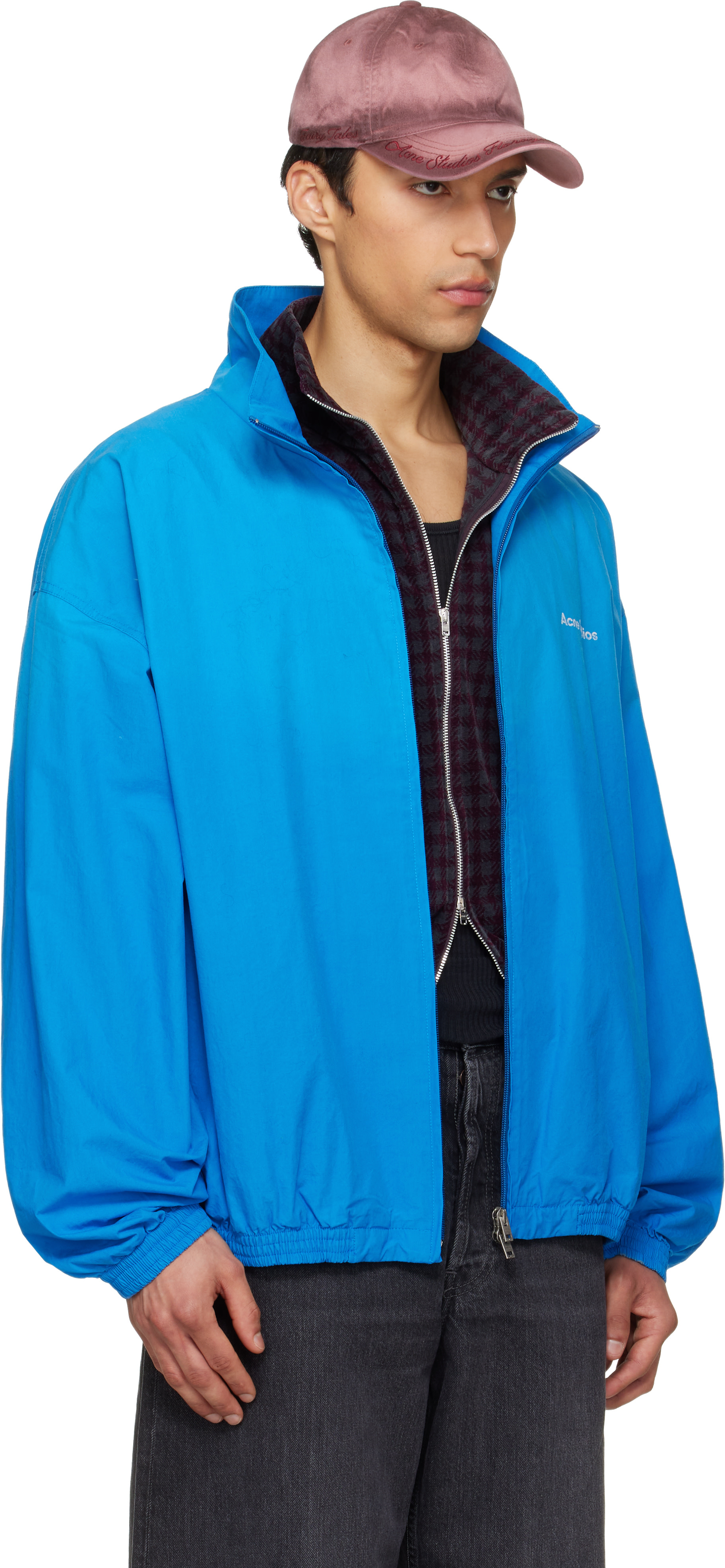 Acne Studios - Blouson bleu à logos et à glissière