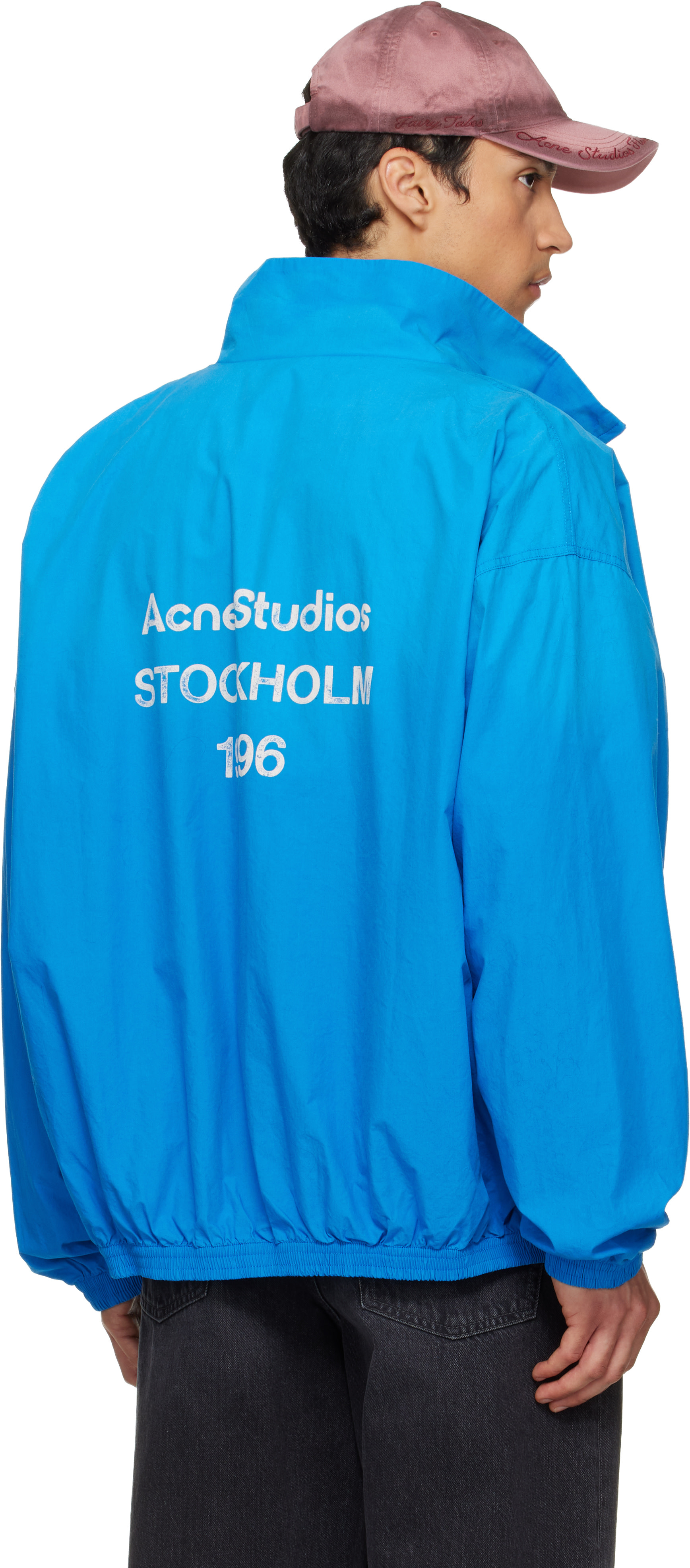 Acne Studios - Blouson bleu à logos et à glissière