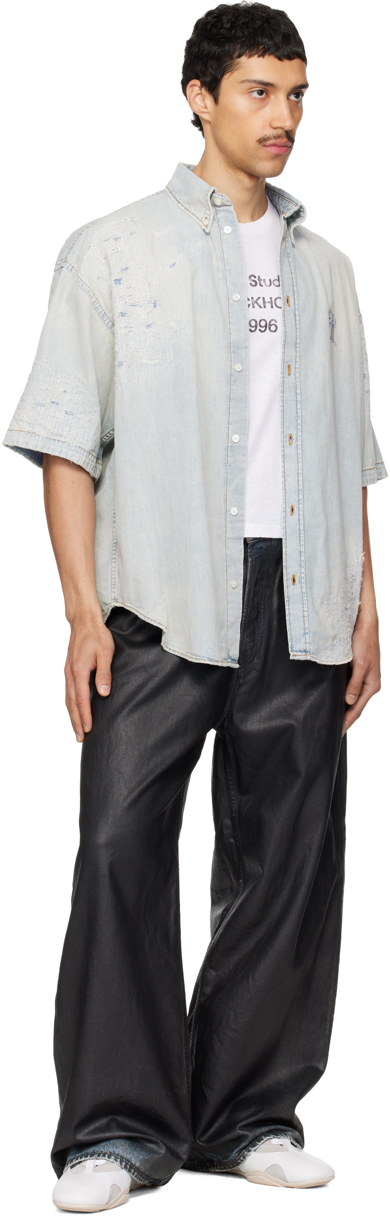 Acne Studios: Blue Mended Denim Shirt | SSENSE