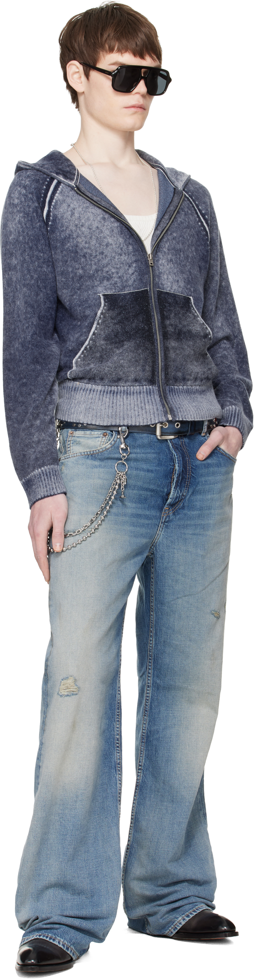 Acne Studios - Pull à capuche bleu marine à glissière