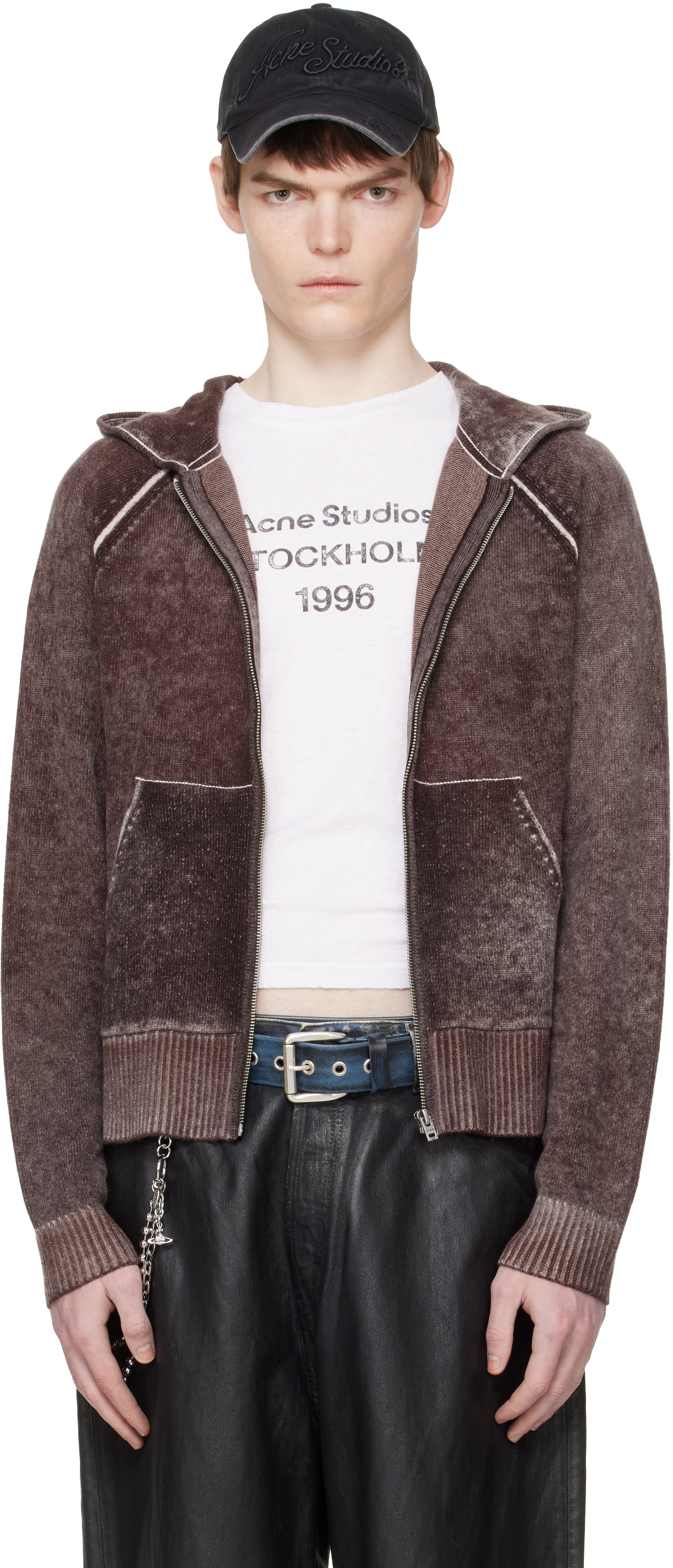 Acne Studios フーディ Acne Studios: Burgundy Zipper Hoodie | SSENSE