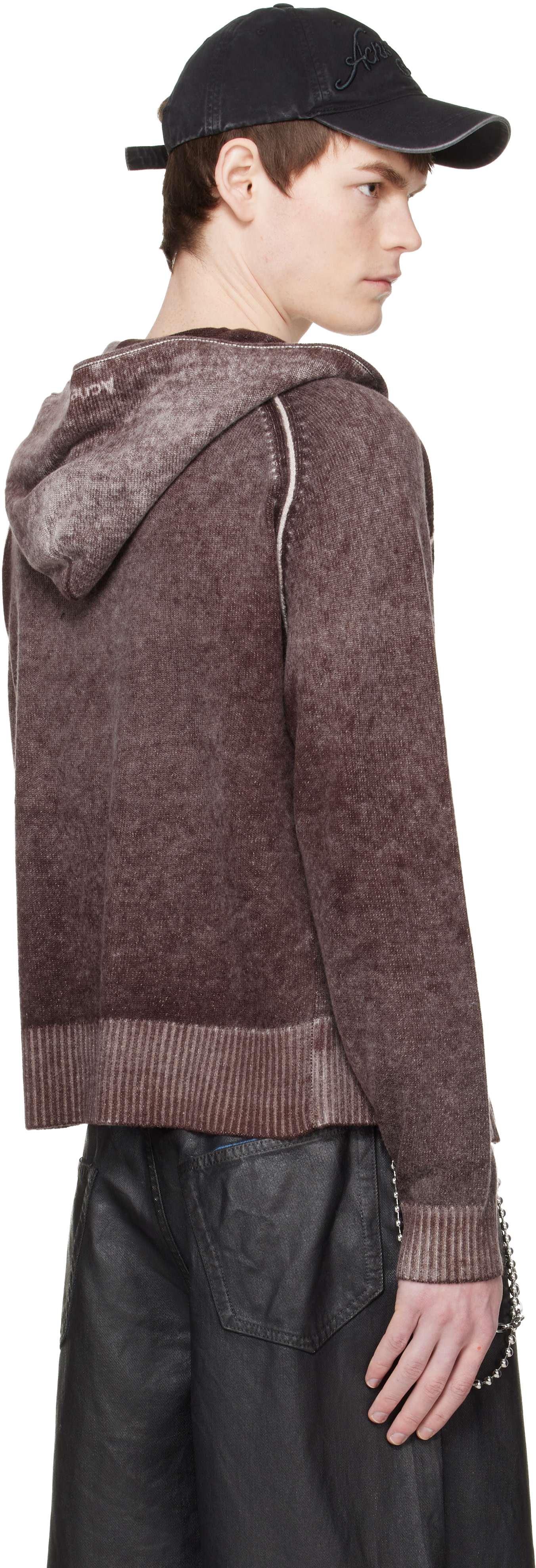 Acne Studios - Pull à capuche bourgogne à glissière