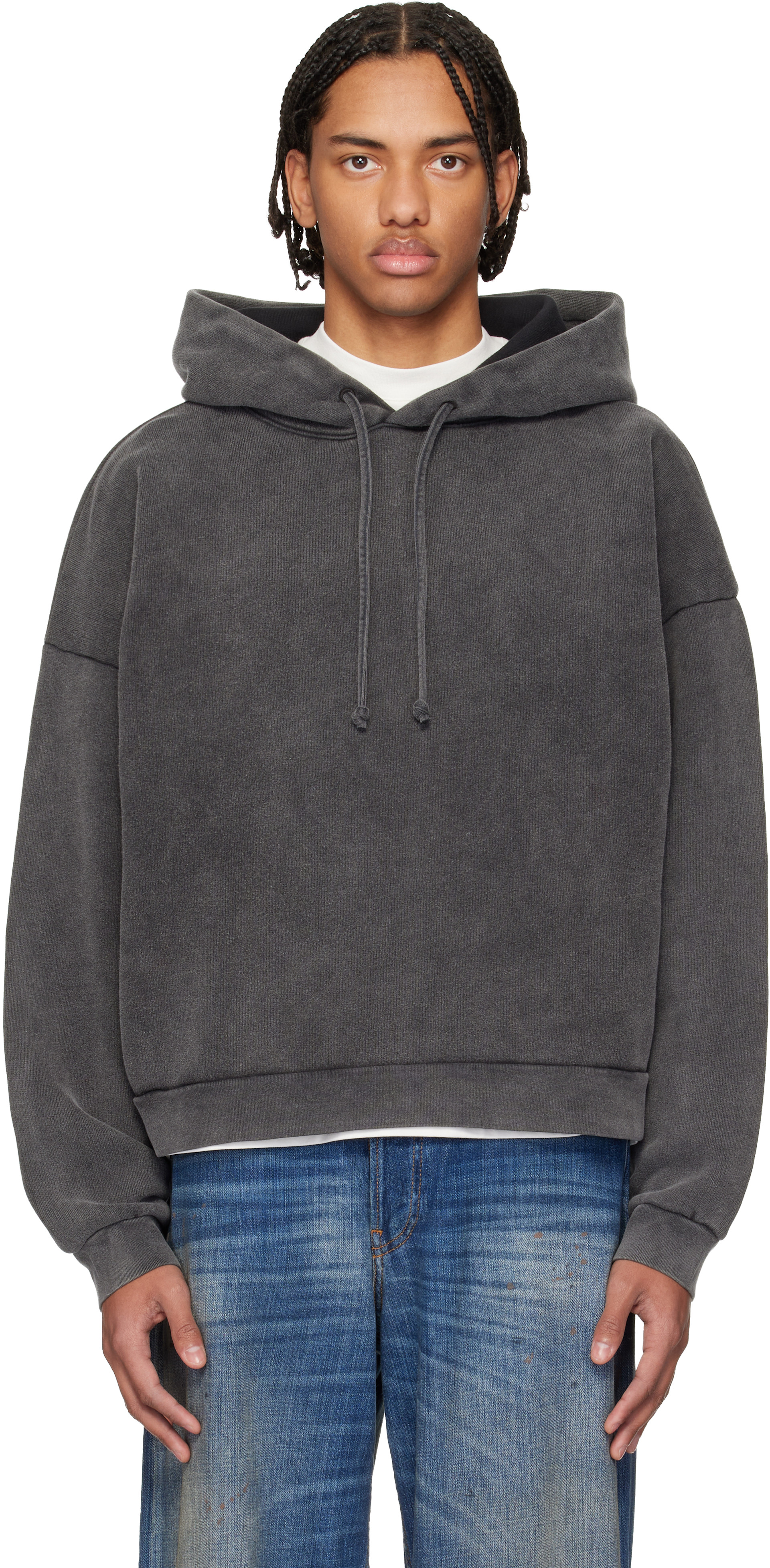 Acne Studios - Pull à capuche gris à écusson à logo