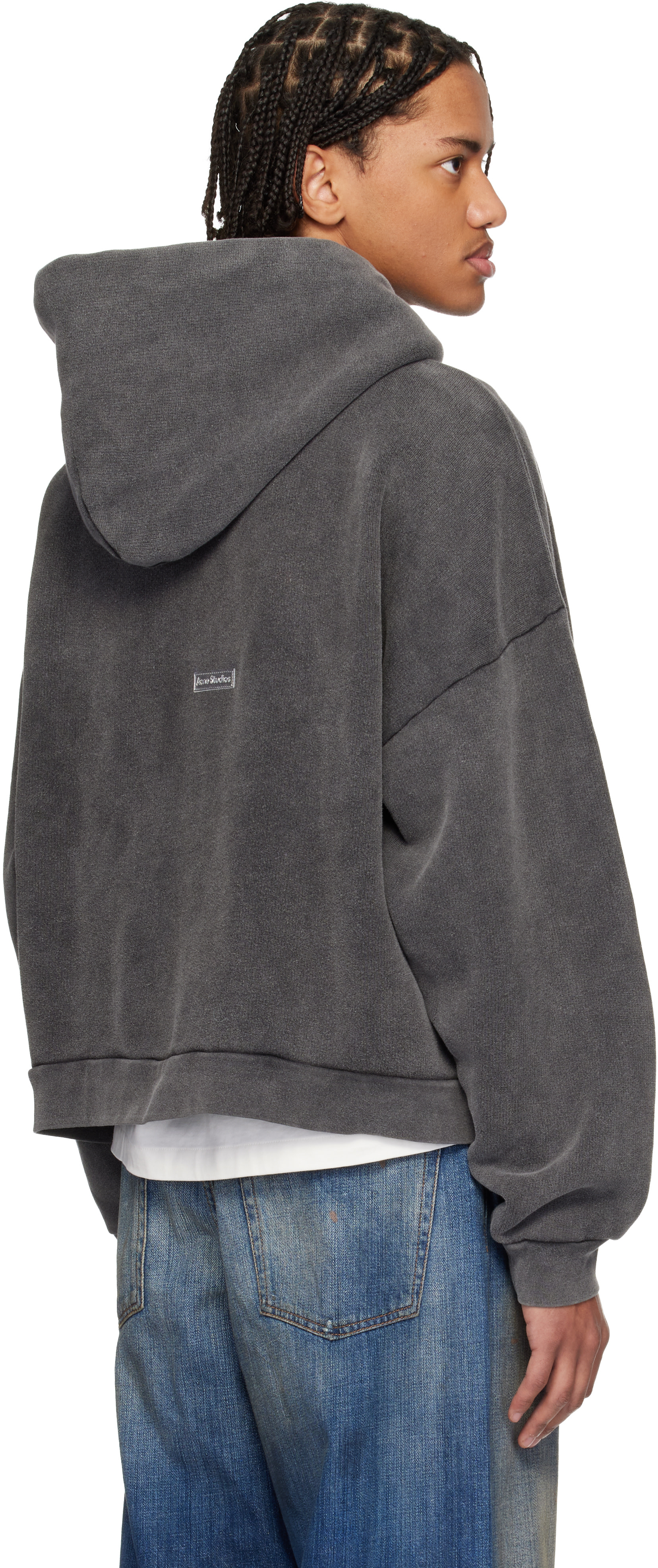 Acne Studios - Pull à capuche gris à écusson à logo