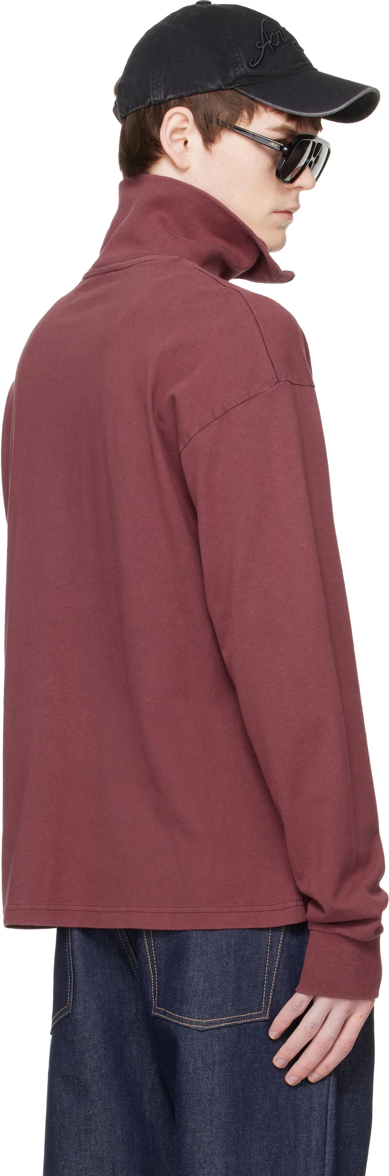 Acne Studios - Pull molletonné rouge à logo et à demi-glissière