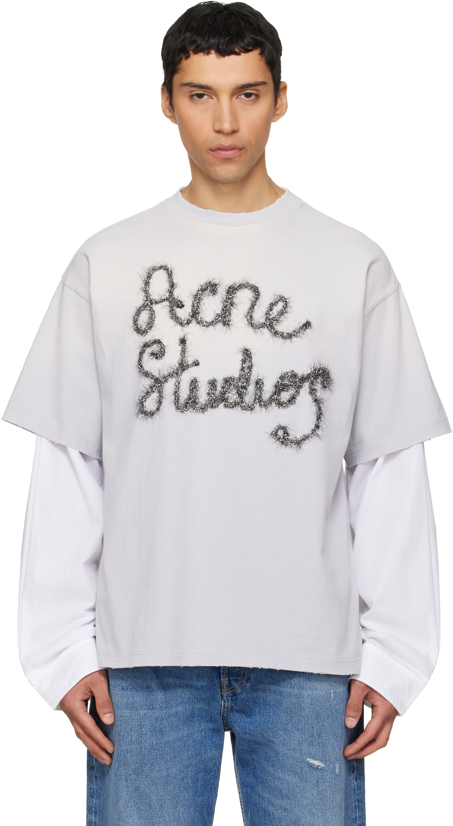 Acne Studios: ブルー レイヤード ロゴ Tシャツ | SSENSE 日本