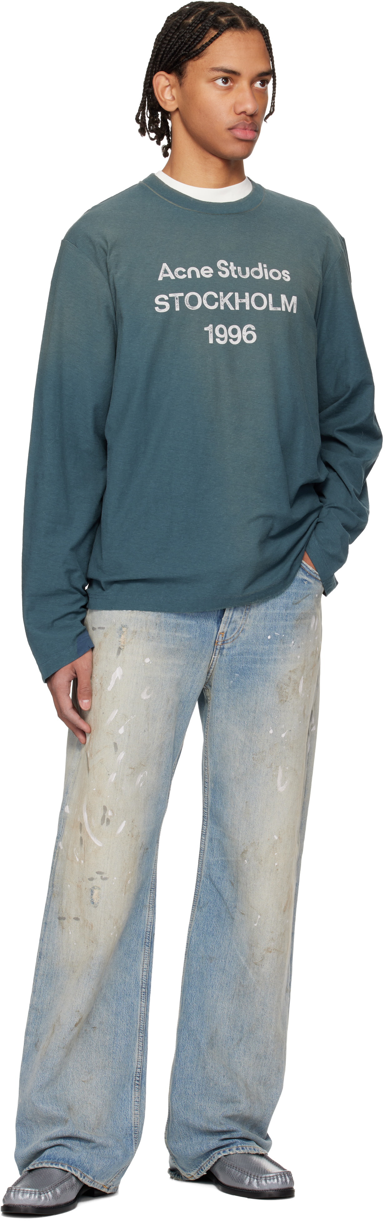 Acne Studios - T-shirt décontracté bleu à logo