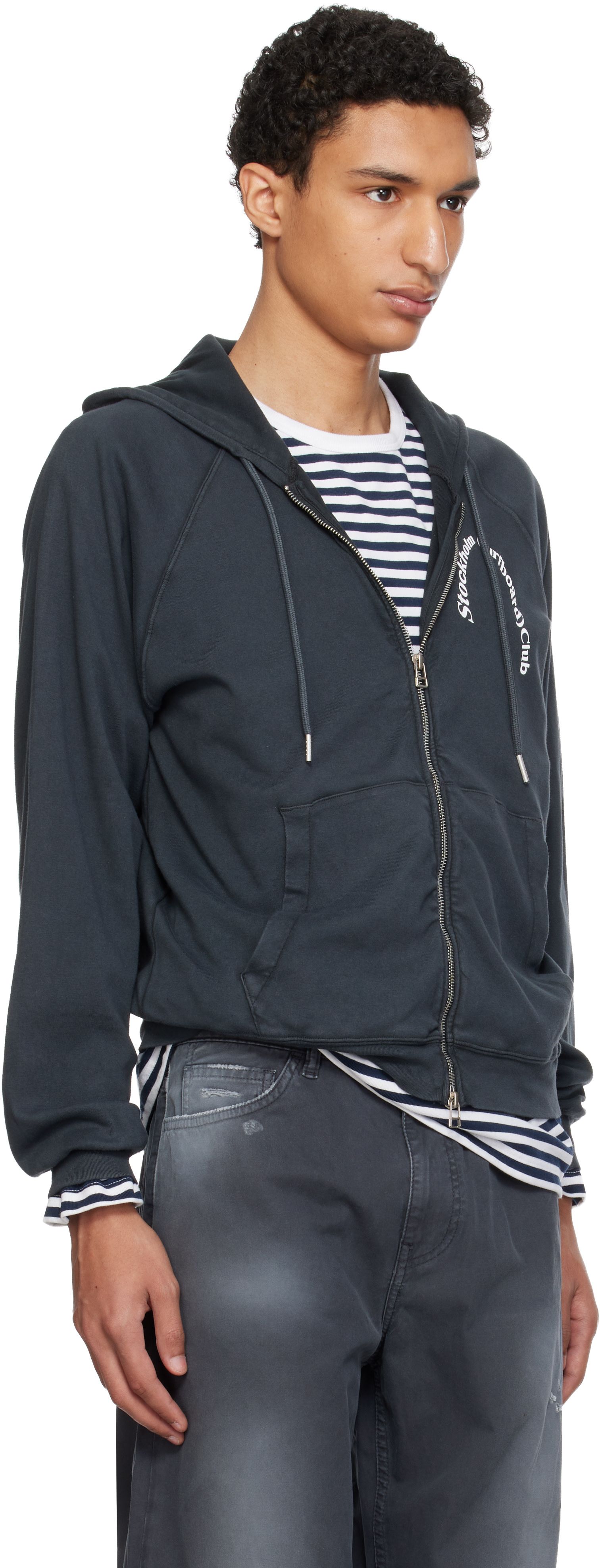 Stockholm (Surfboard) Club: Black Logo Zip Hoodie | SSENSE
