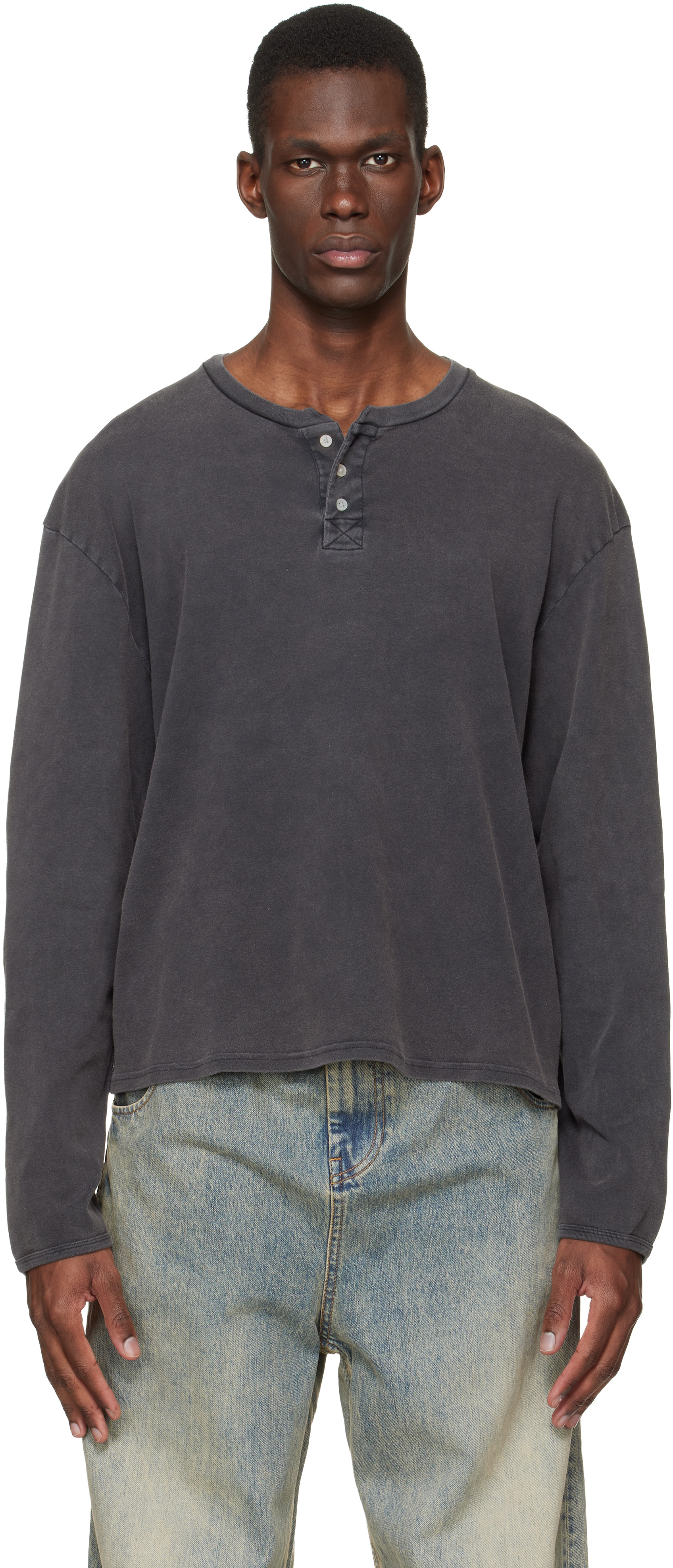Stockholm (Surfboard) Club: Black Faded Henley | SSENSE Canada