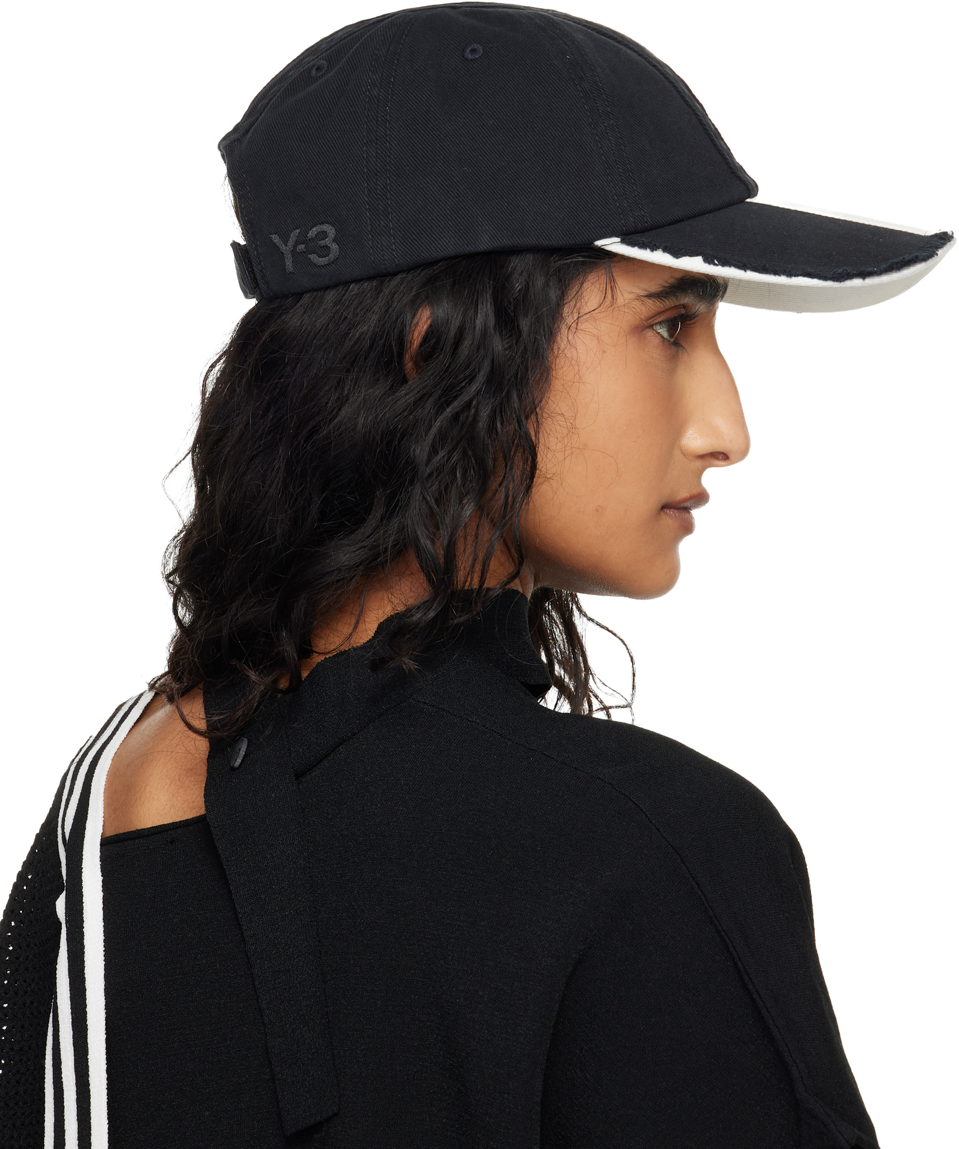 Y-3: ブラック ストライプ キャップ | SSENSE 日本