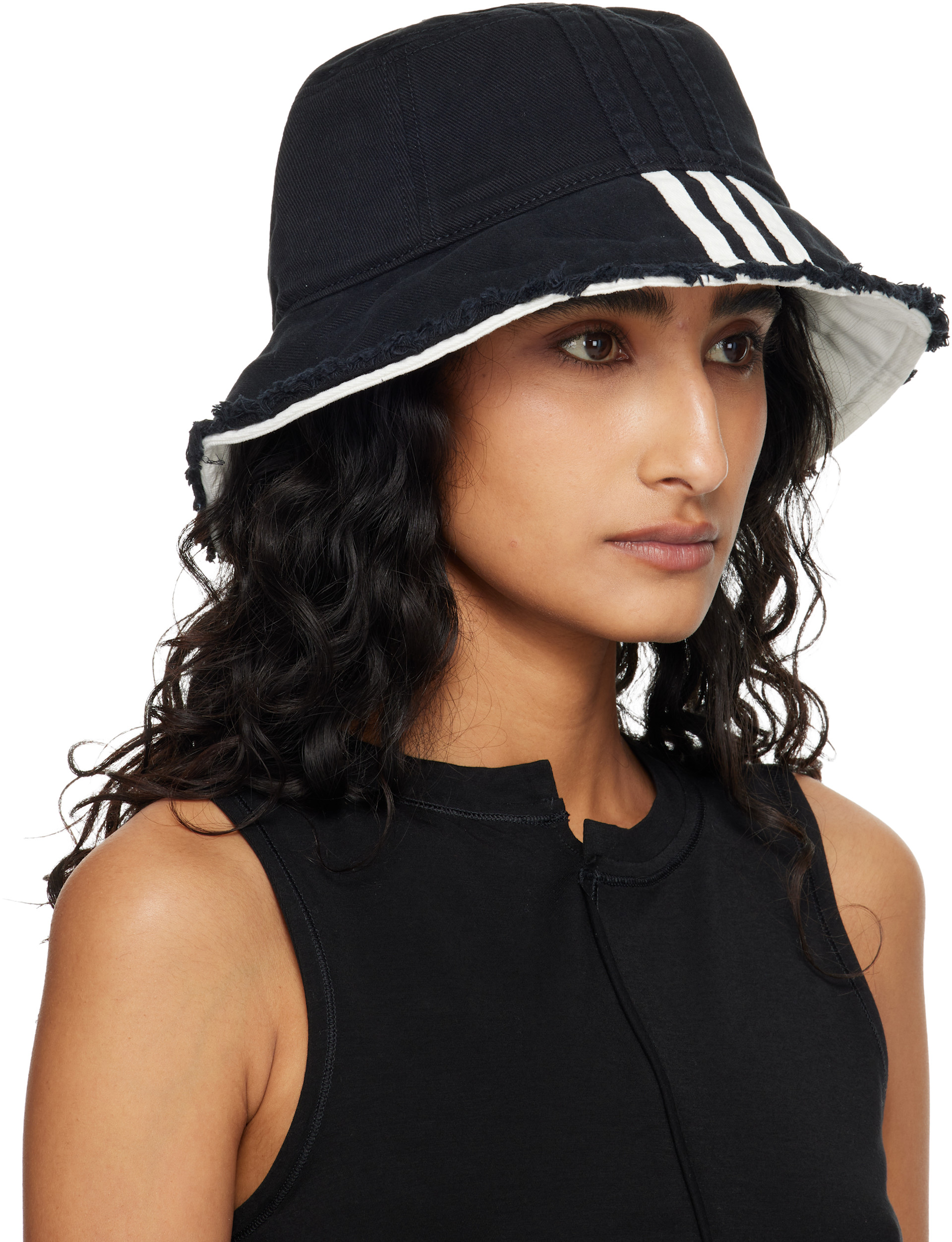 Y-3 - Chapeau bob noir à rayures