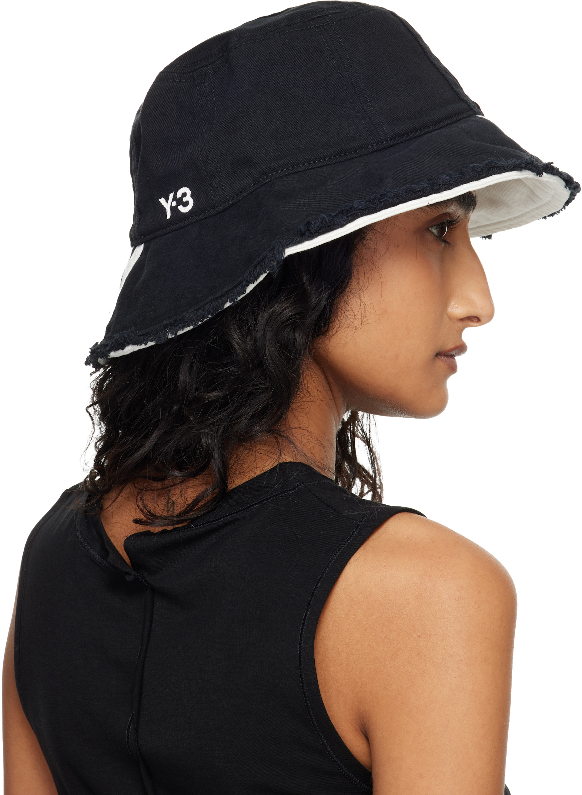 Y-3 - Chapeau bob noir à rayures
