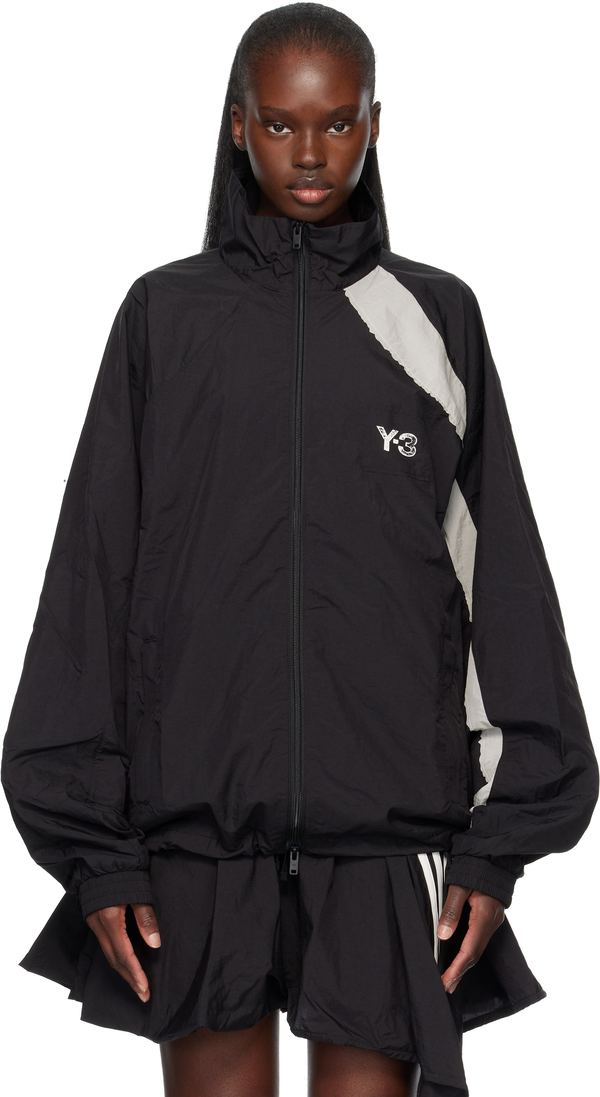 Y-3 - ブラック Raw Edge 3 Stripes ナイロン シェル ジャケット
