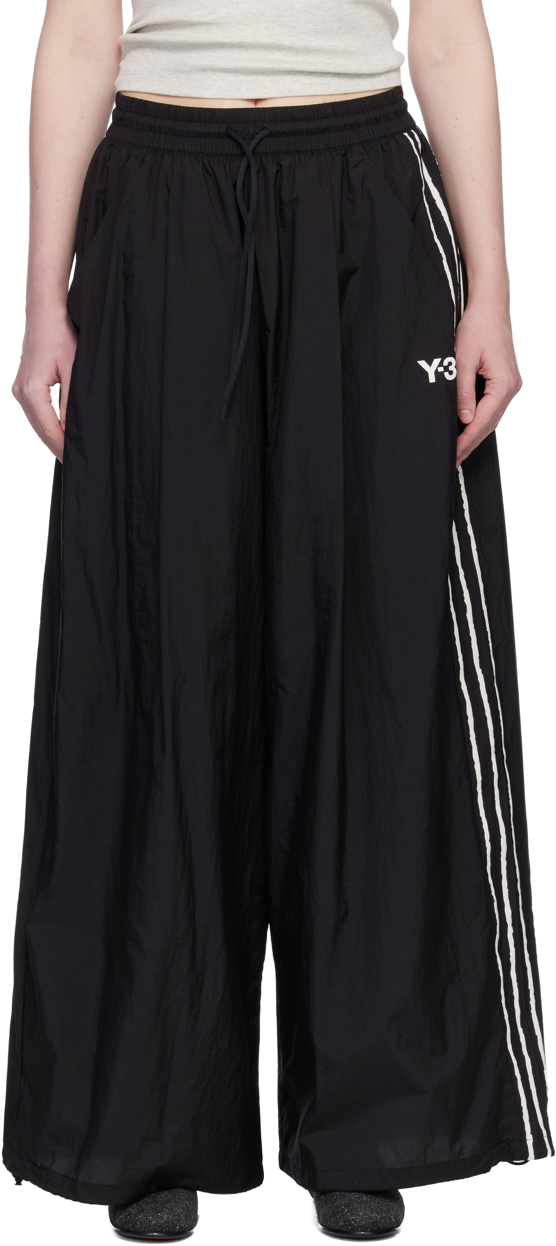 Y-3 - Pantalon de survêtement ample noir à rayures