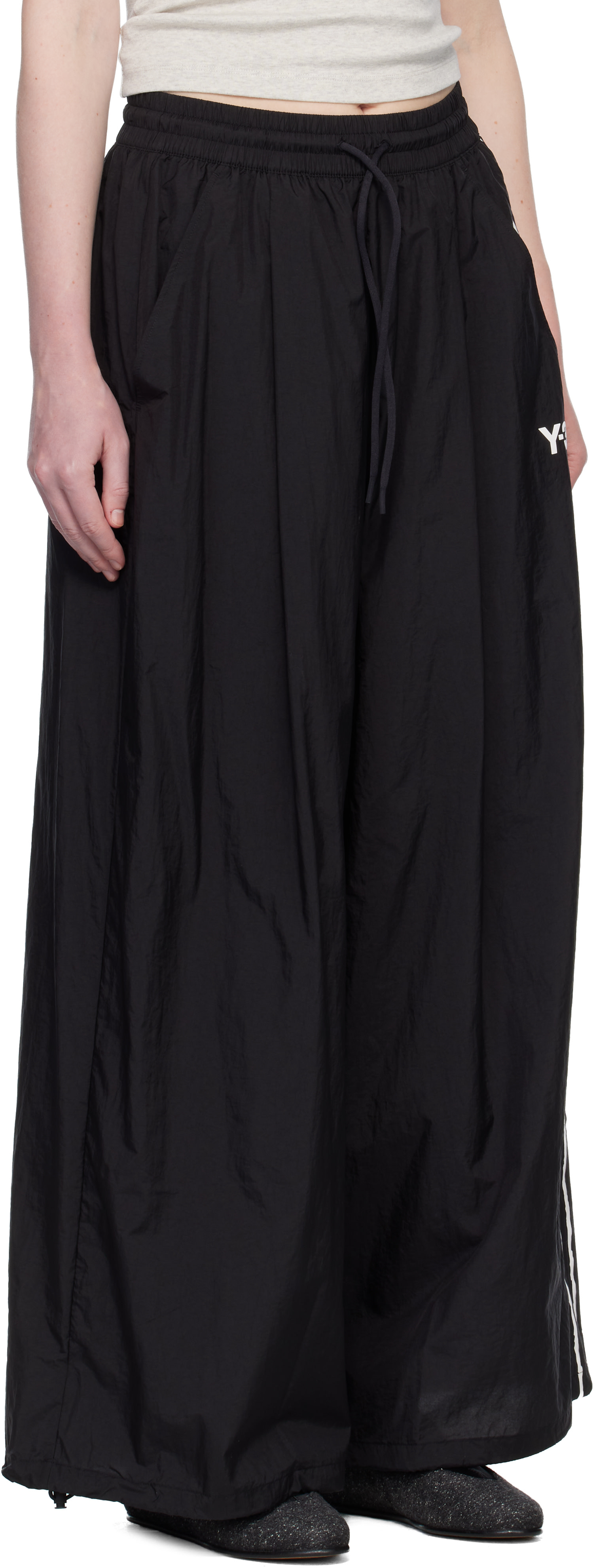 Y-3 - Pantalon de survêtement ample noir à rayures