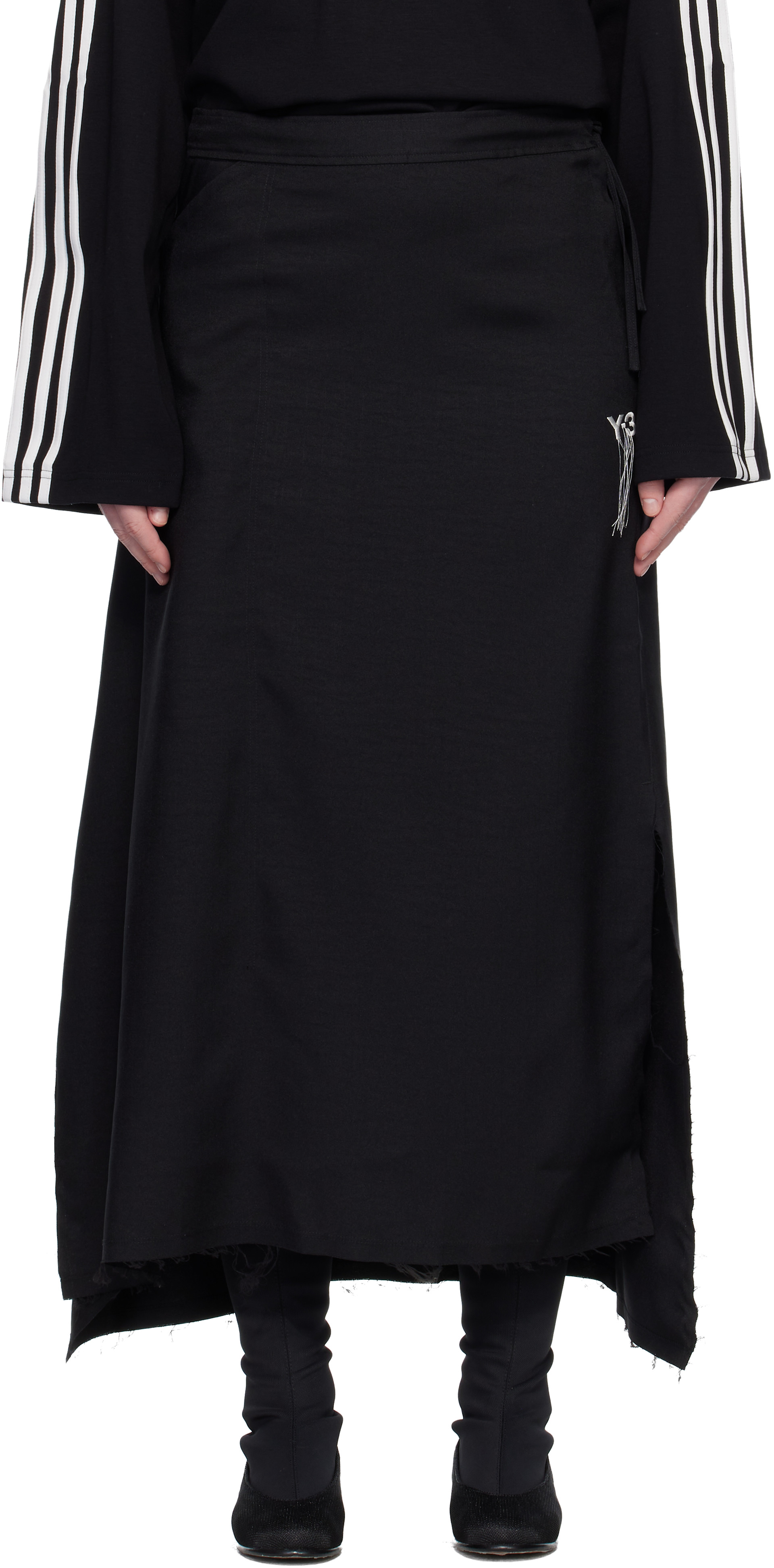 Y-3: ブラック Sport Uniform Raw Cut 3 Stripes ミディアムスカート