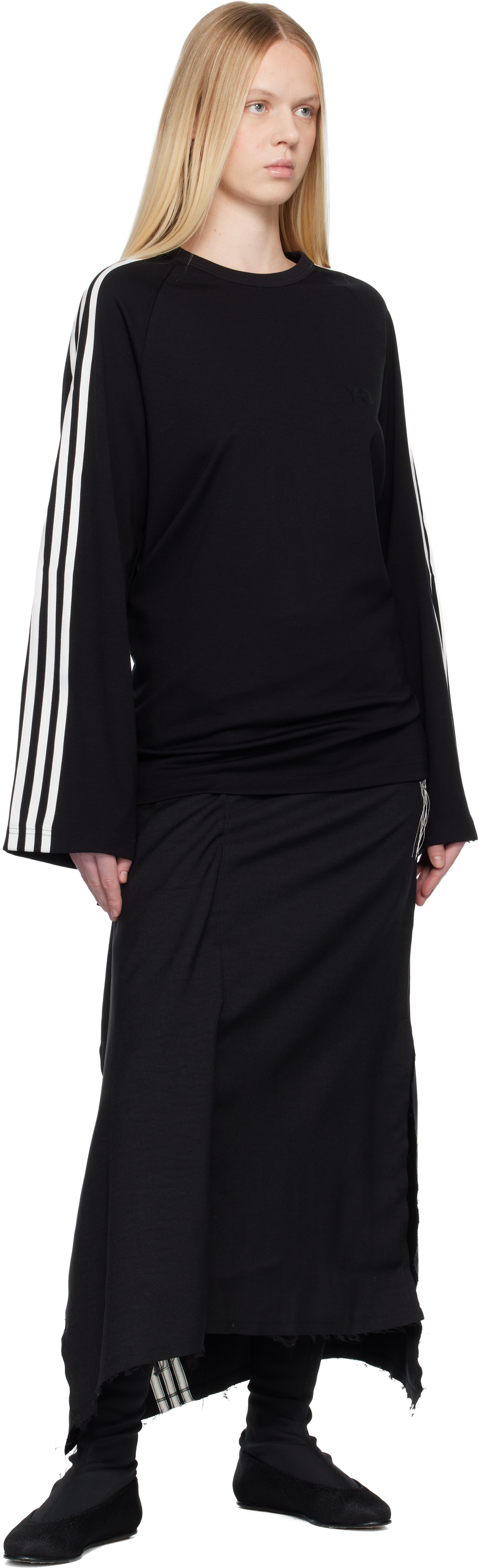 Y-3: ブラック Sport Uniform Raw Cut 3 Stripes ミディアムスカート