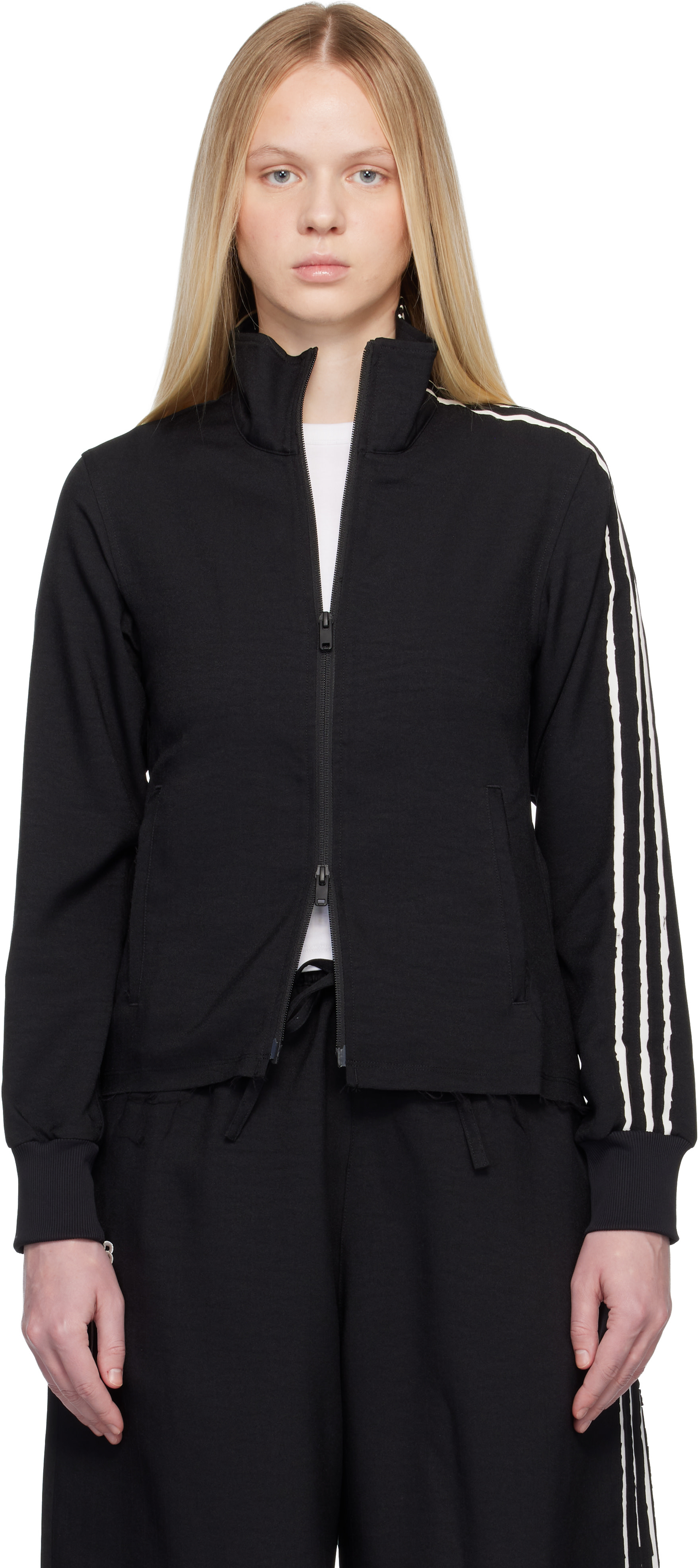 Y-3: Black Sport Uniform Raw Cut 3 Stripes Track Jacket | SSENSE