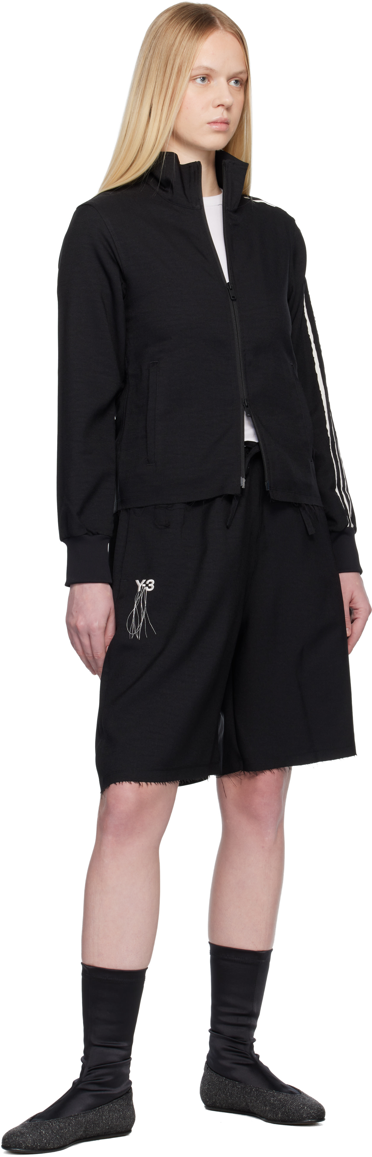 プレミアム商品 Y-3 UNIFORM OF THE STREETS スエット Y-3: Black Sport Uniform Raw Cut 3 Stripes Track Jacket | SSENSE