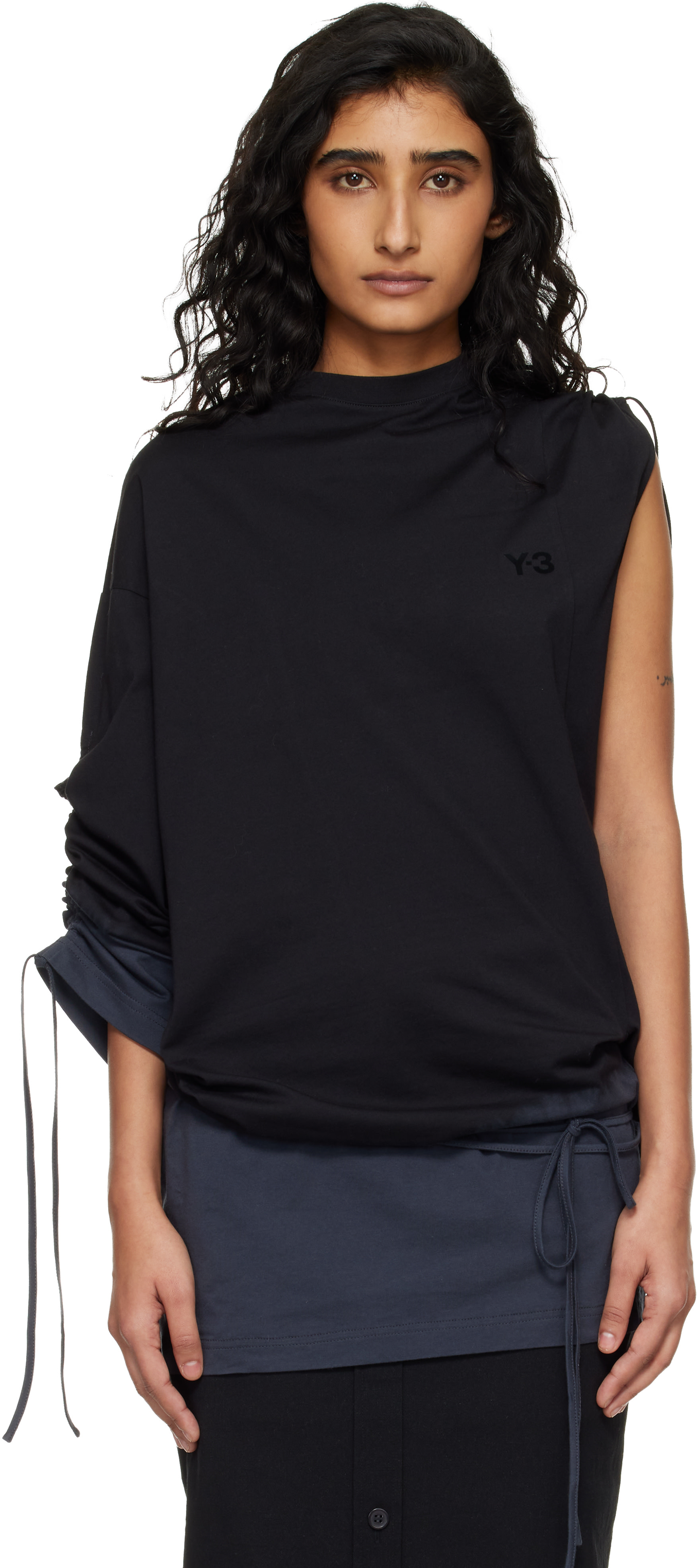 Y-3 - T-shirt drapé noir à effet teint par immersion