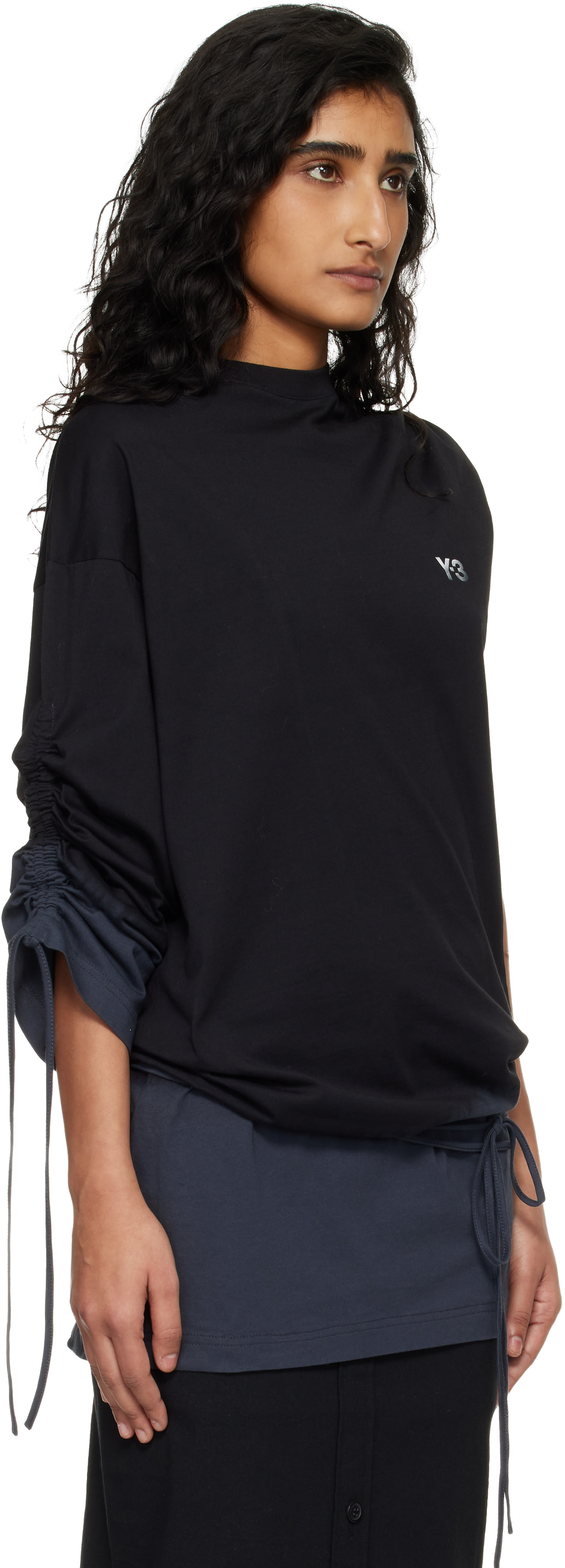 Y-3 - T-shirt drapé noir à effet teint par immersion