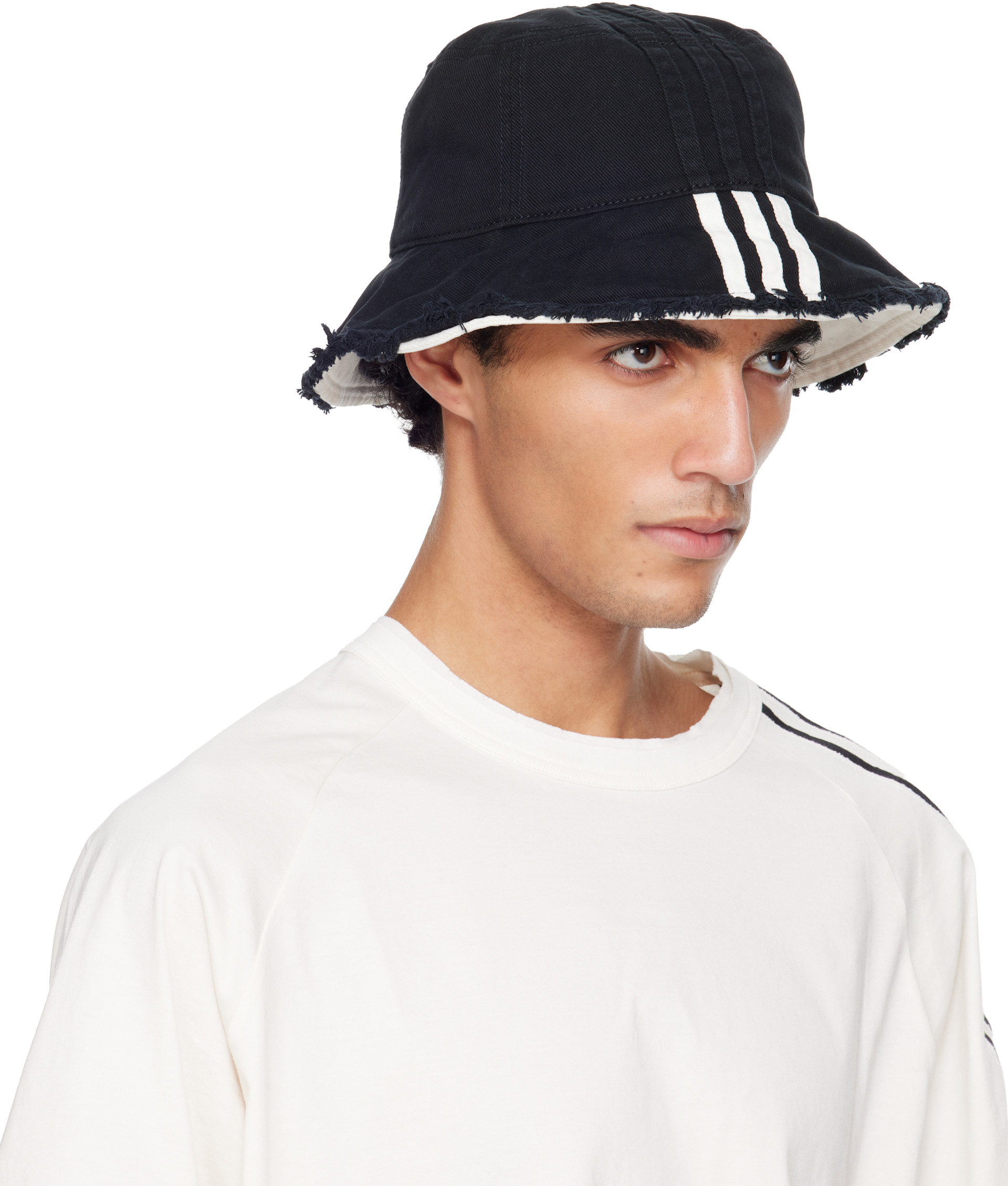 Y-3: ブラック デニム ストライプ バケットハット | SSENSE 日本