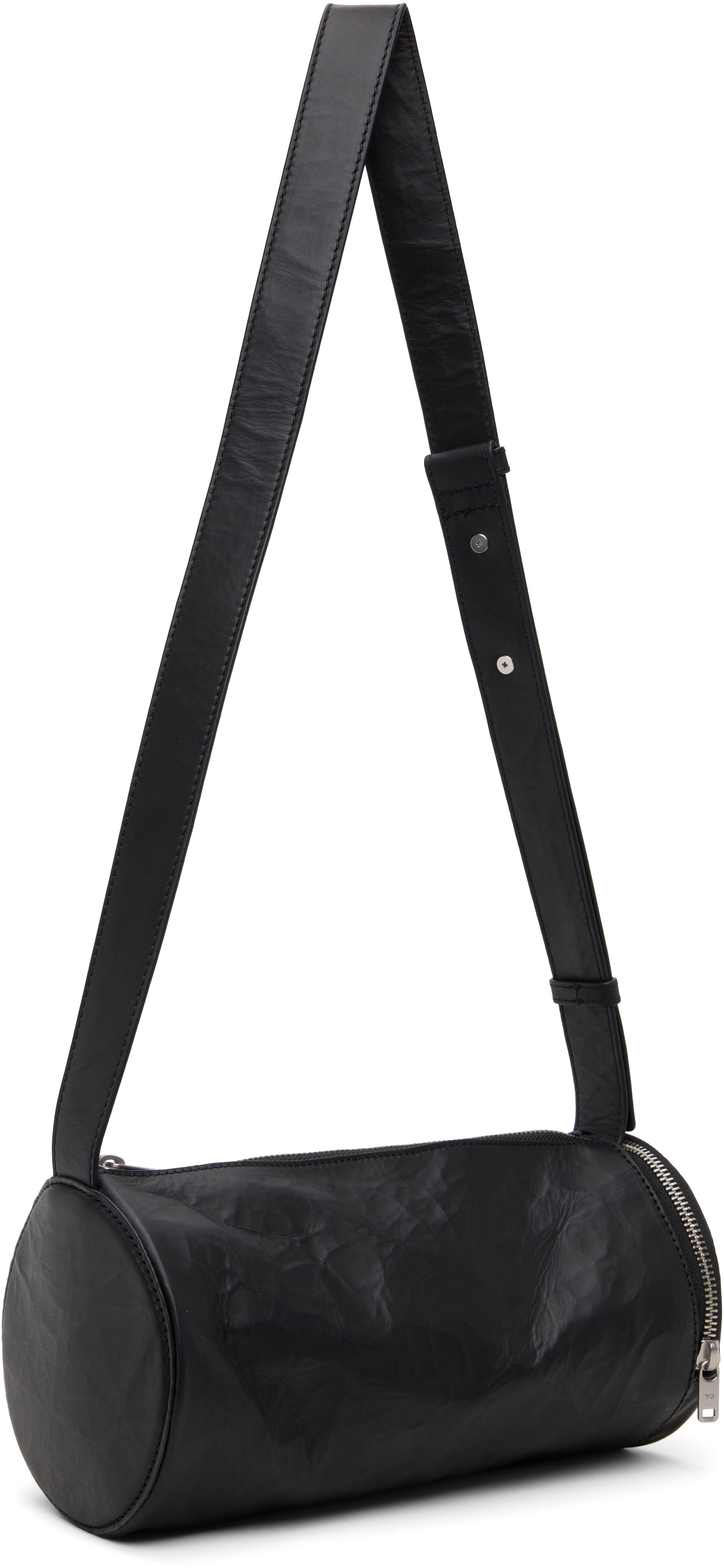 Y-3: Black 'Y-3' Leather Barrel Bag | SSENSE