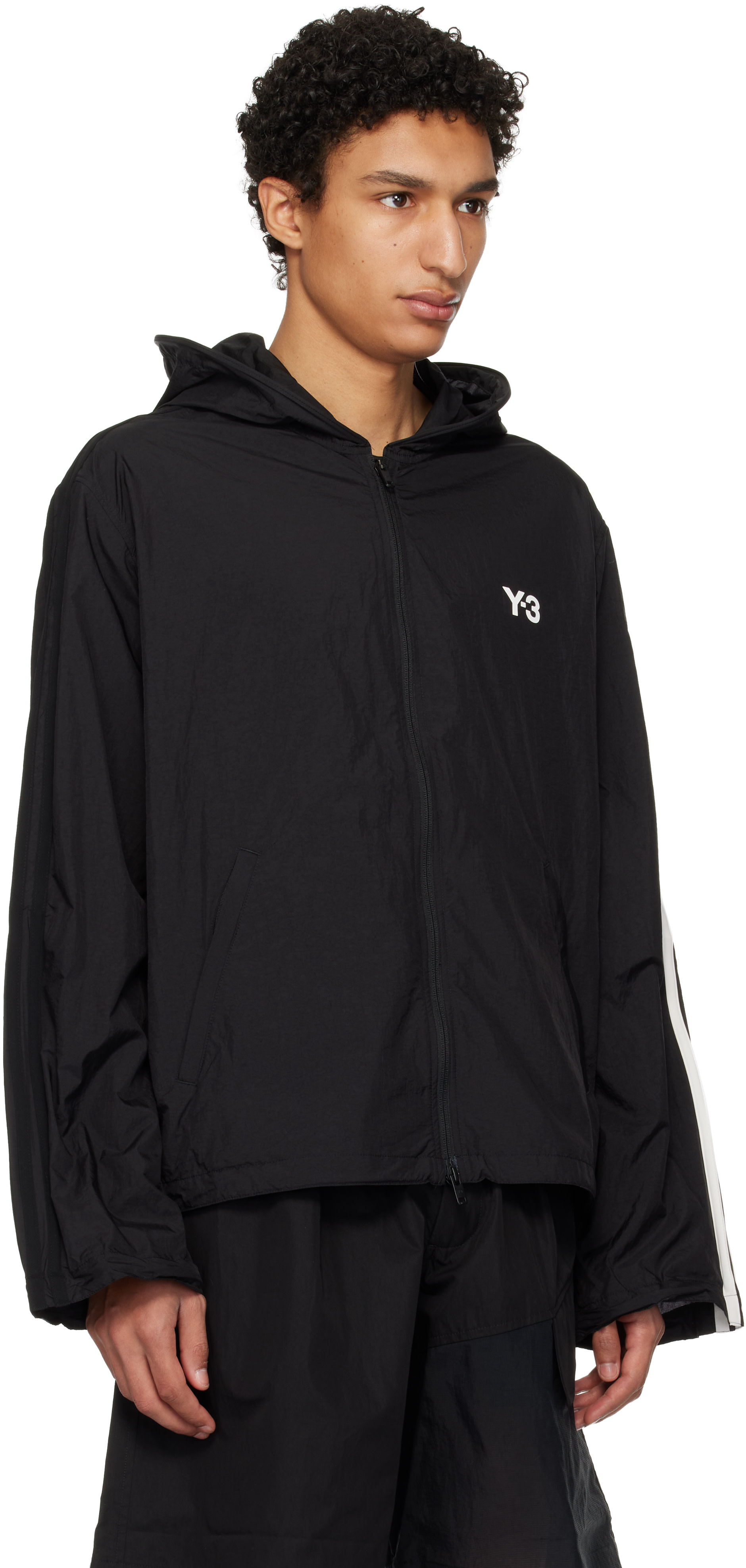 Y-3: Black Nylon Wired 3 Stripes Track Jacket | SSENSE