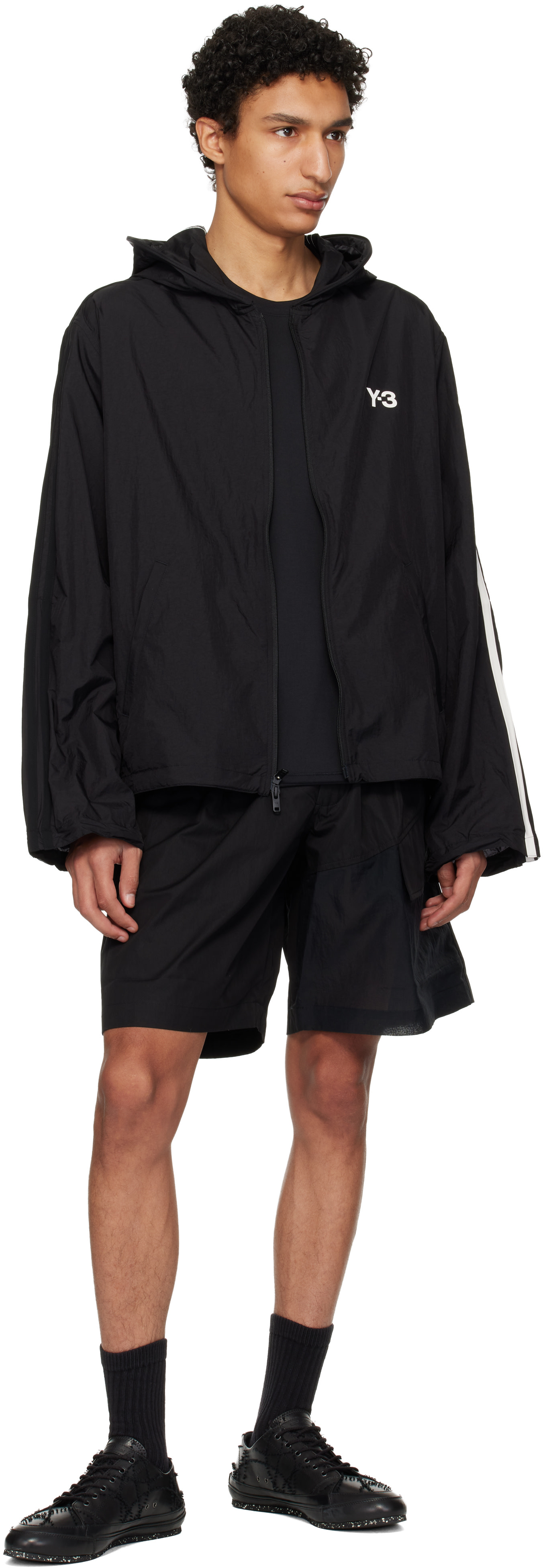 Y-3 - 블랙 나일론 와이어 스트라이프 트랙 재킷