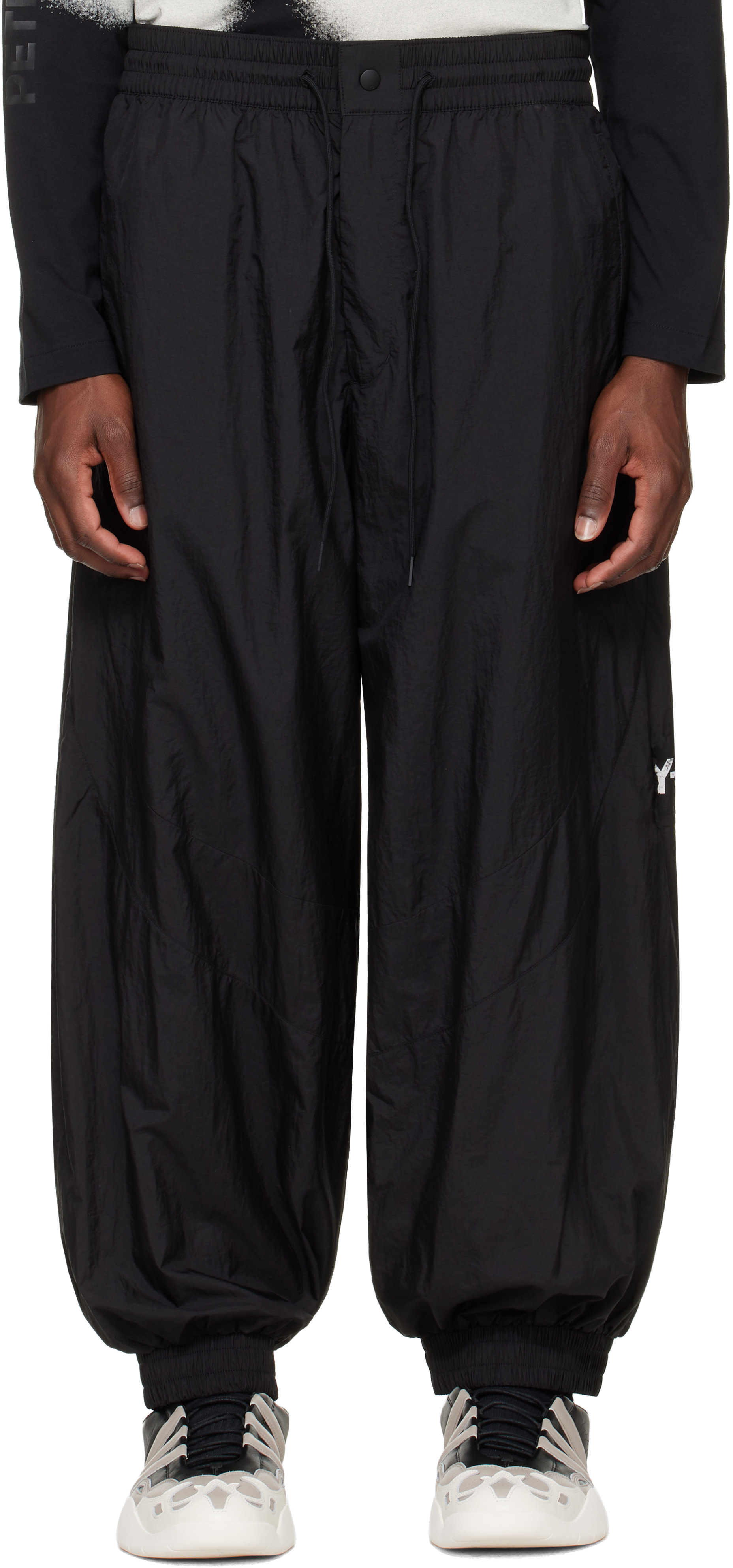 Y-3: ブラック Raw Edge 3 Stripes Nylon Shell トラックパンツ