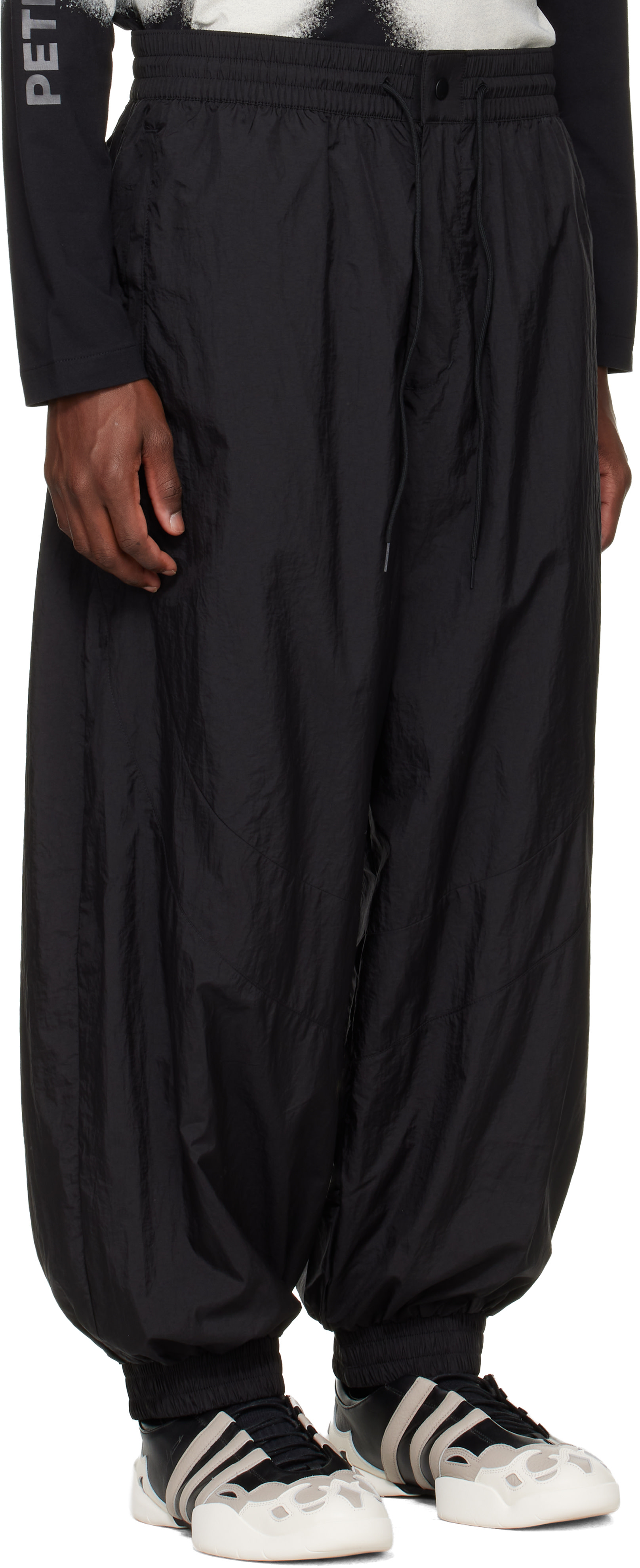 Y-3 - ブラック Raw Edge 3 Stripes Nylon Shell トラックパンツ