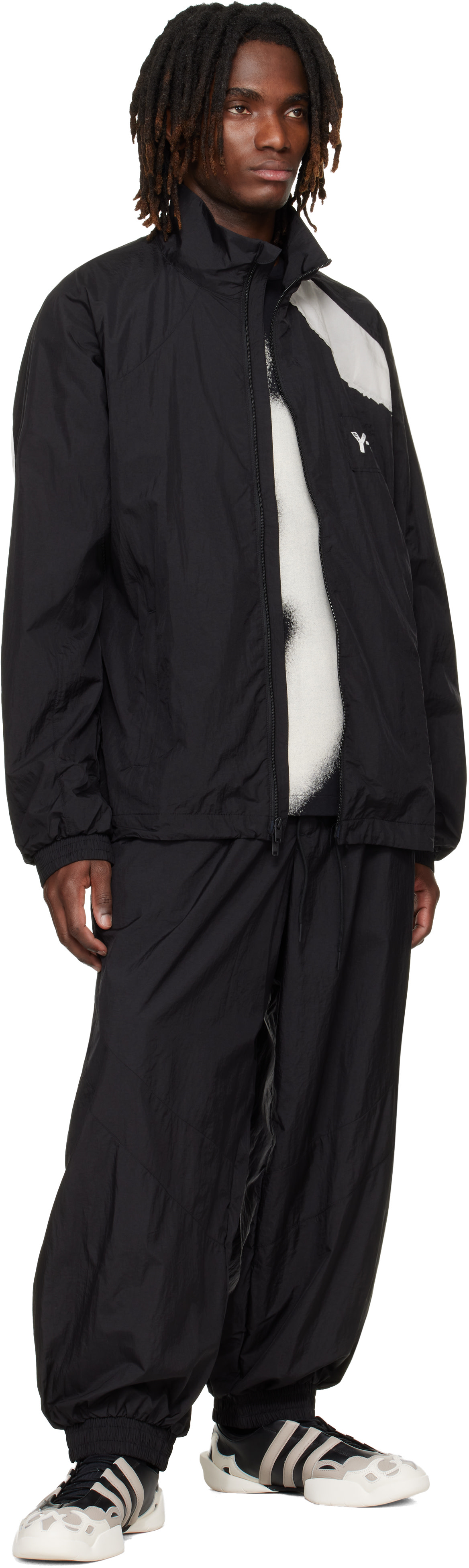 Y-3: ブラック Raw Edge 3 Stripes Nylon Shell トラックパンツ