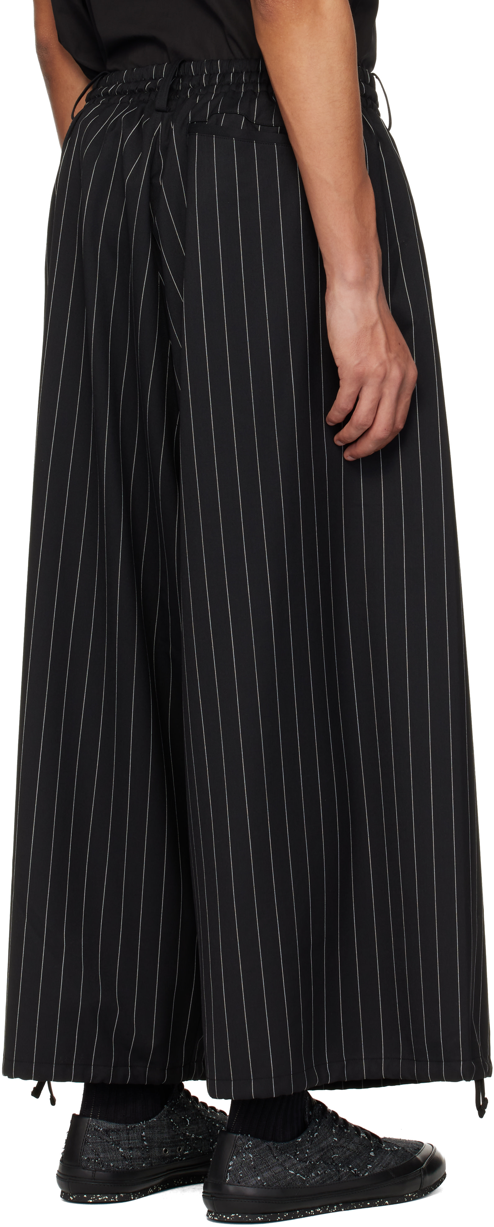 Y-3: Black Refined Wool Cropped Wide Leg Trousers | SSENSE