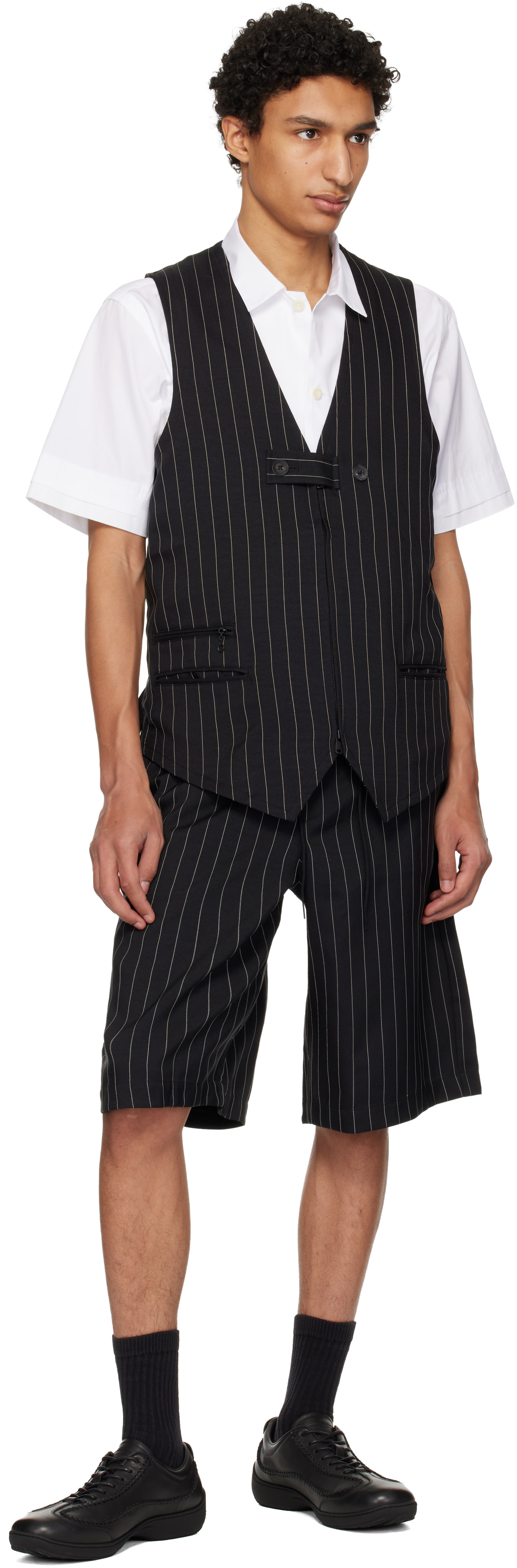 Y-3: ブラック Pinstripe Sport Uniform ショートパンツ | SSENSE 日本