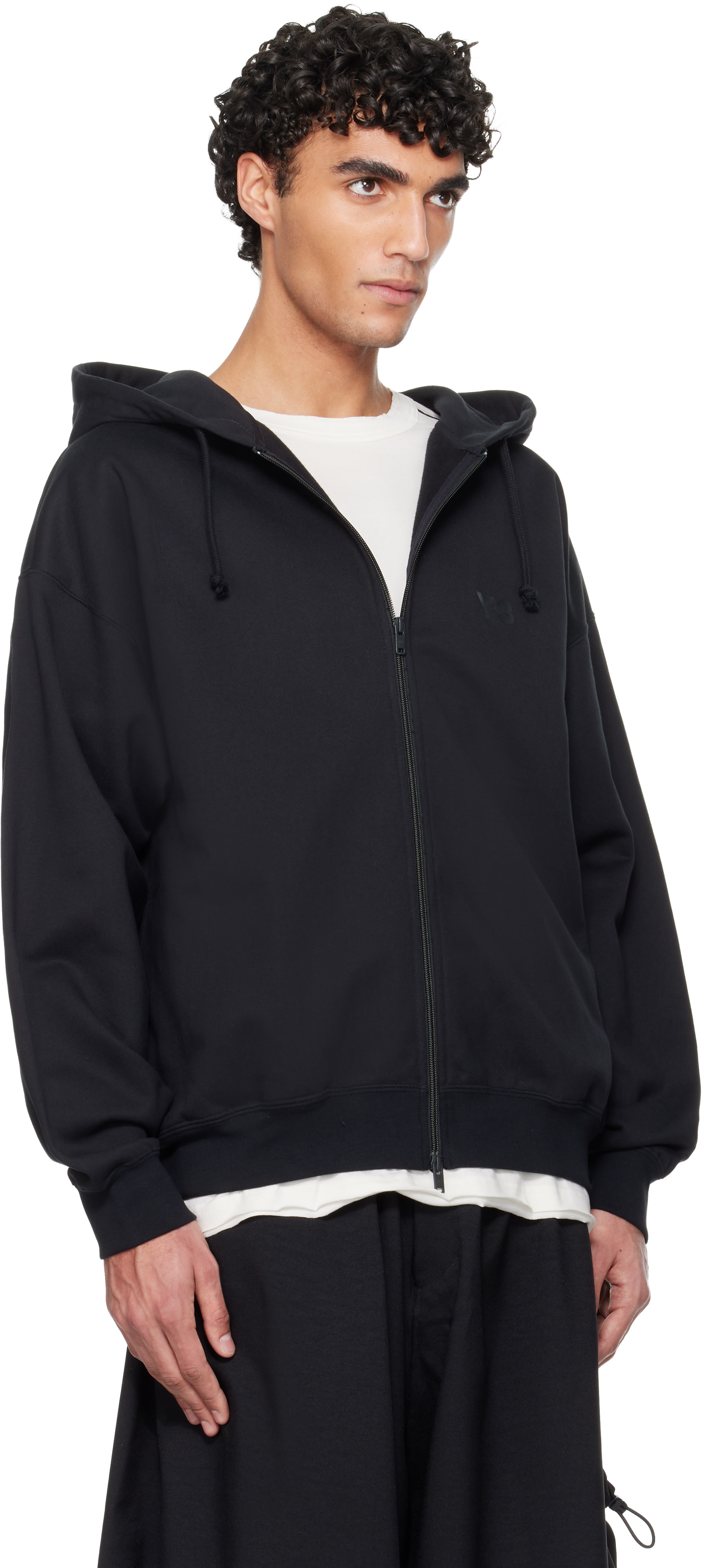 Y-3: Black Brushed Terry Zip Hoodie | SSENSE
