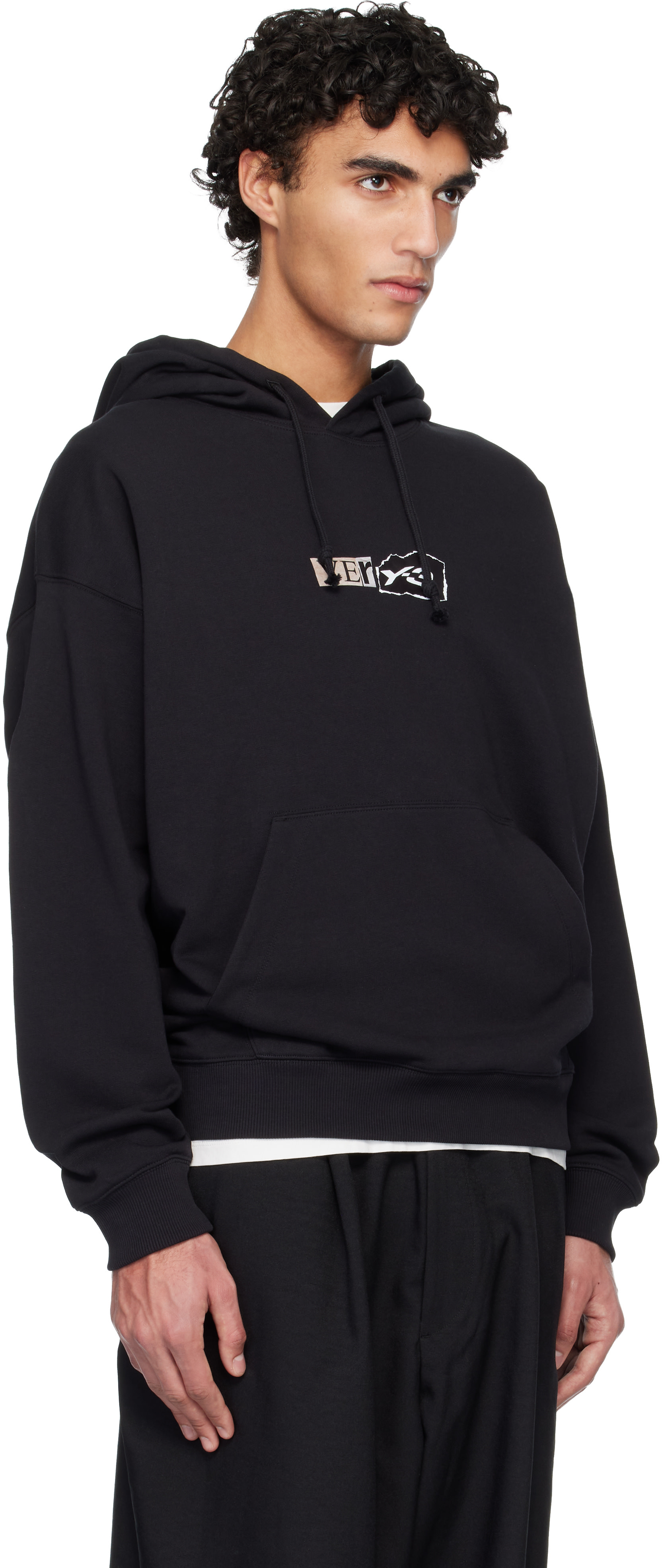 Y-3 - 블랙 브러쉬드 테리 GFX 후디
