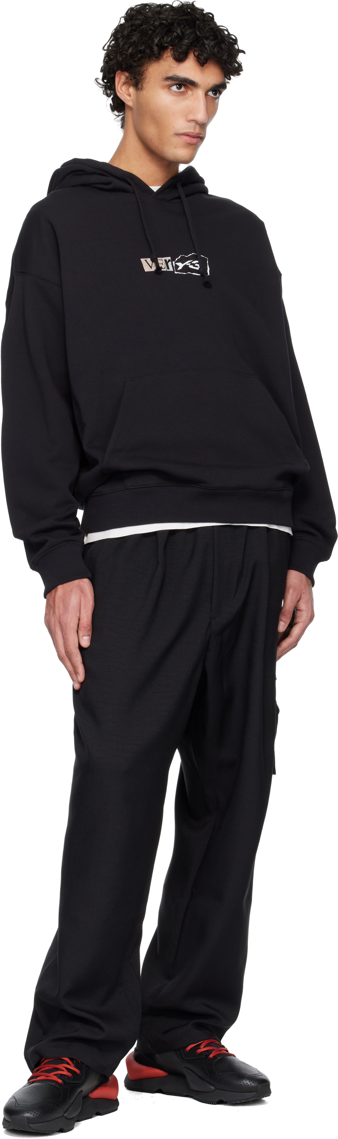 Y-3 - Pull à capuche GFX noir en jersey bouclette brossé