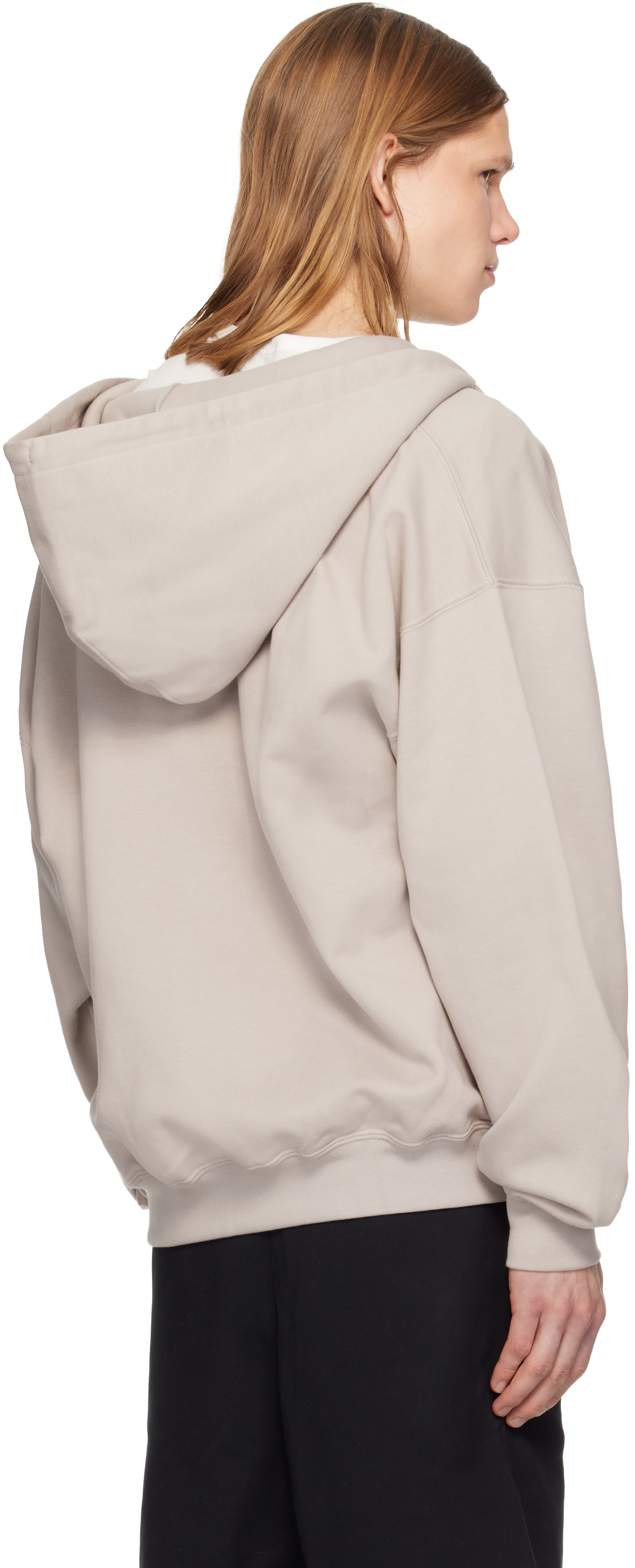 Y-3: Taupe Brushed Terry Zipper Hoodie | SSENSE