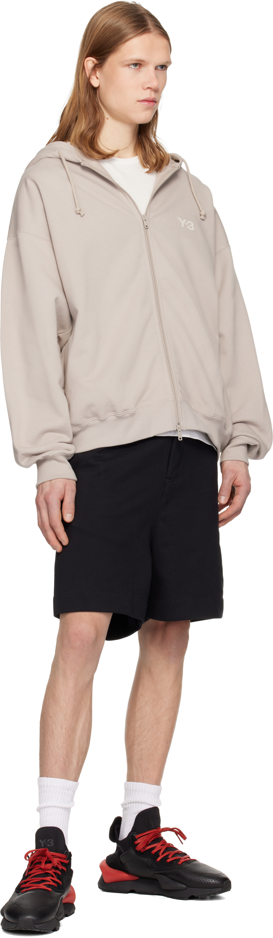 Y-3: Taupe Brushed Terry Zipper Hoodie | SSENSE