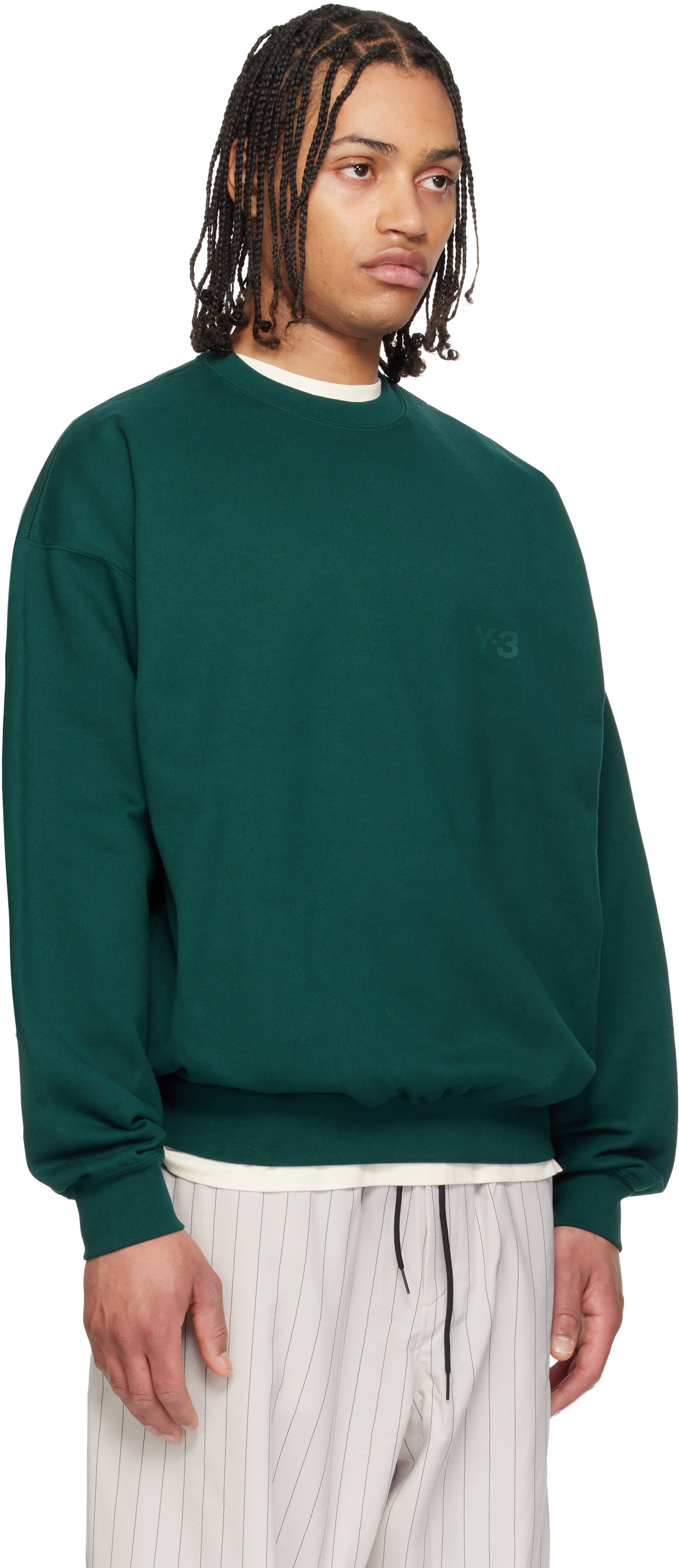 Y's for men ニット セーター グリーン Y-3: Green Crewneck Aurivy Sweatshirt | SSENSE