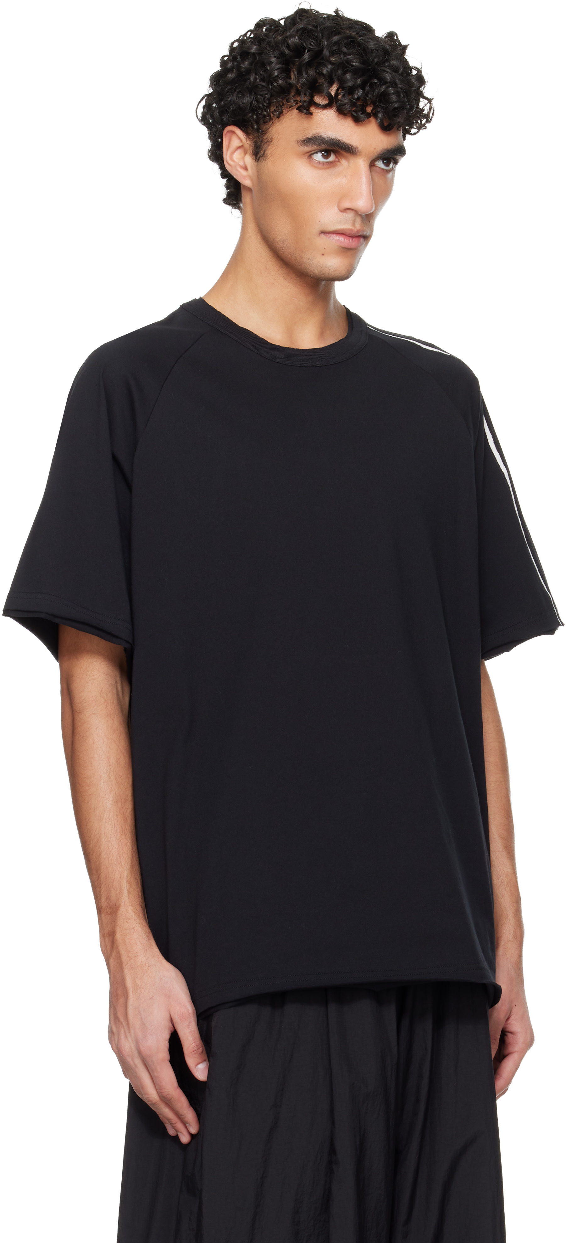 Y-3: ブラック ローエッジ スリーストライプス 半袖Tシャツ | SSENSE 日本